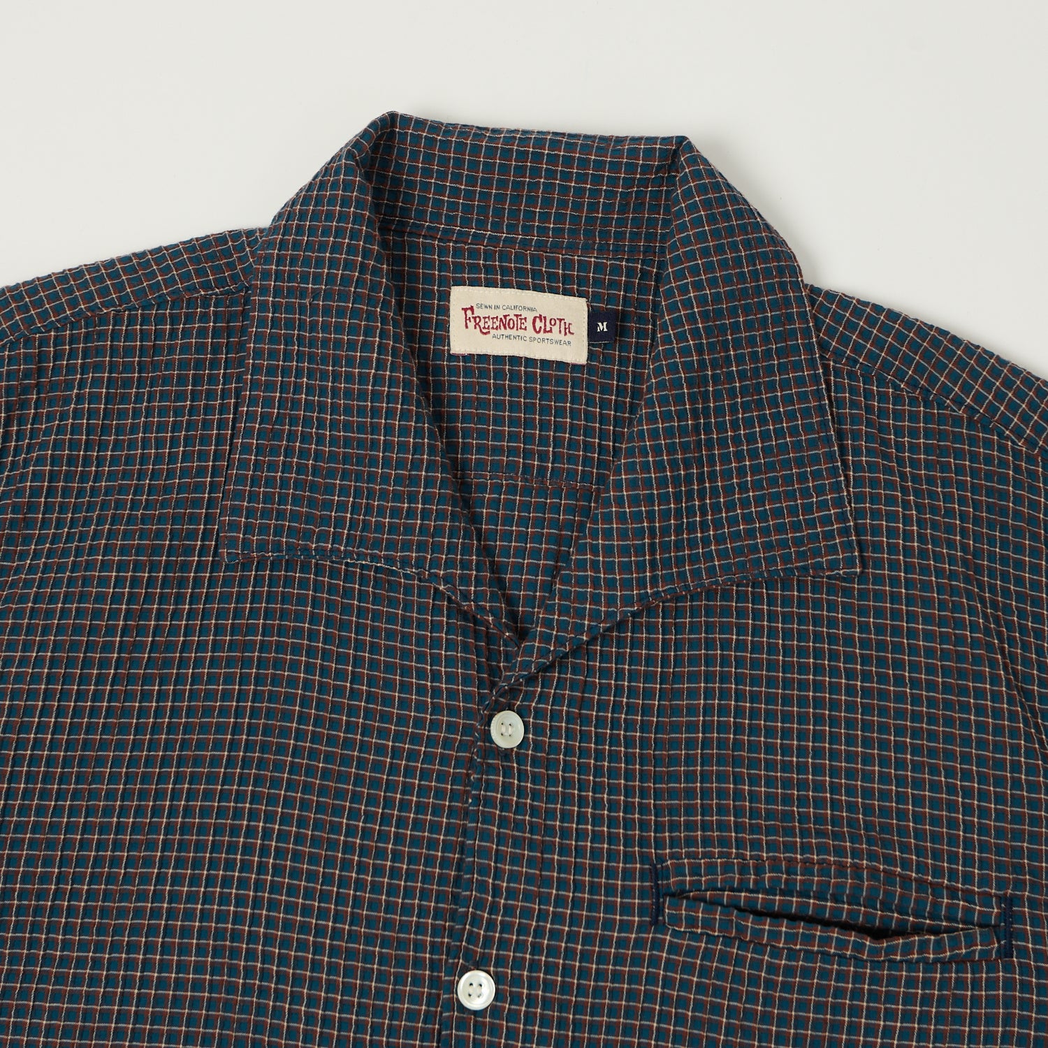 Freenote Cloth 'Cayucos' Seersucker Open Collar Shirt - Blue Plaid