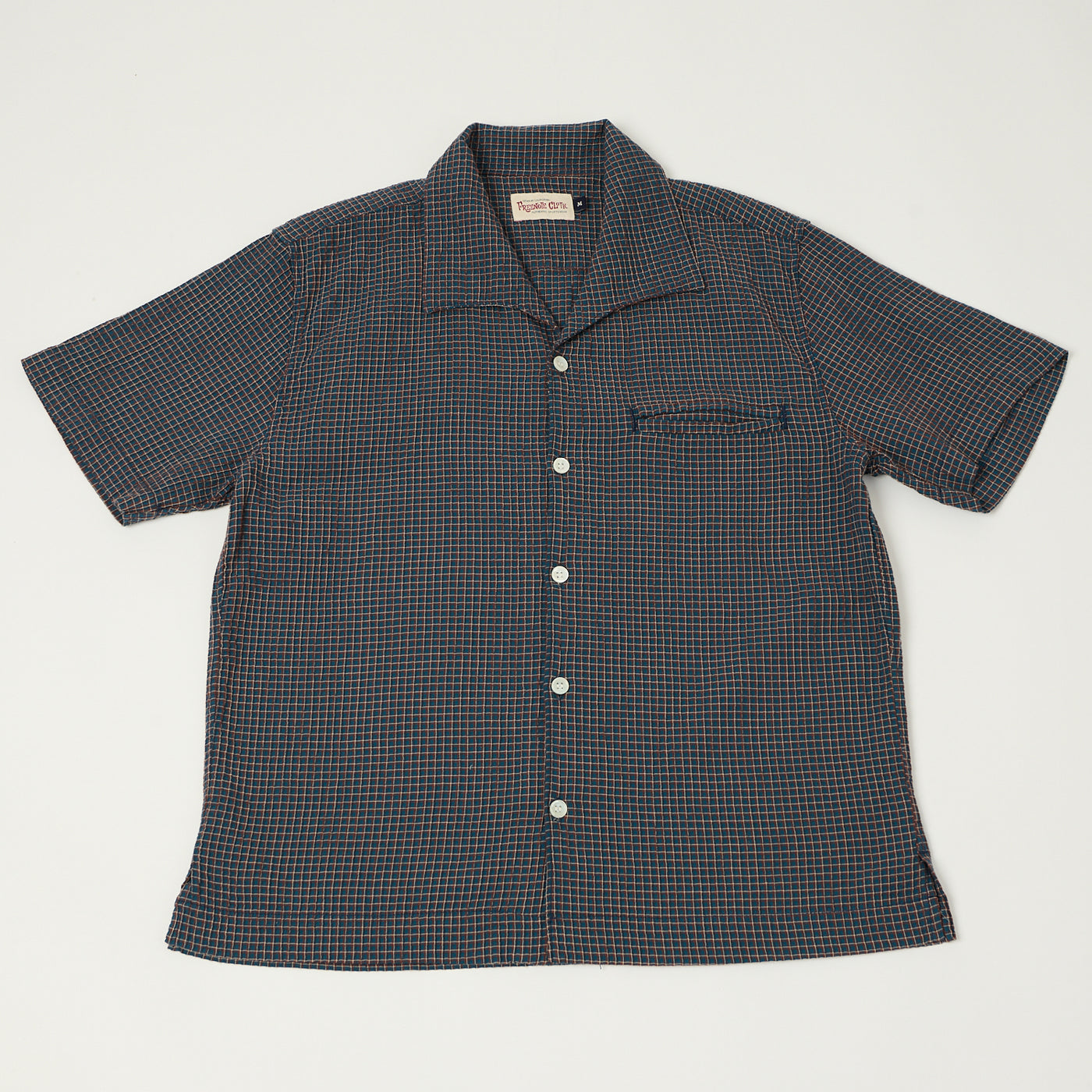 Freenote Cloth 'Cayucos' Seersucker Open Collar Shirt - Blue Plaid