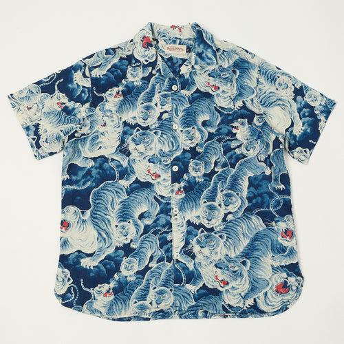 Freenote Cloth 'Hawaiian Tiger' Short Sleeve Shirt - Ice Blue
