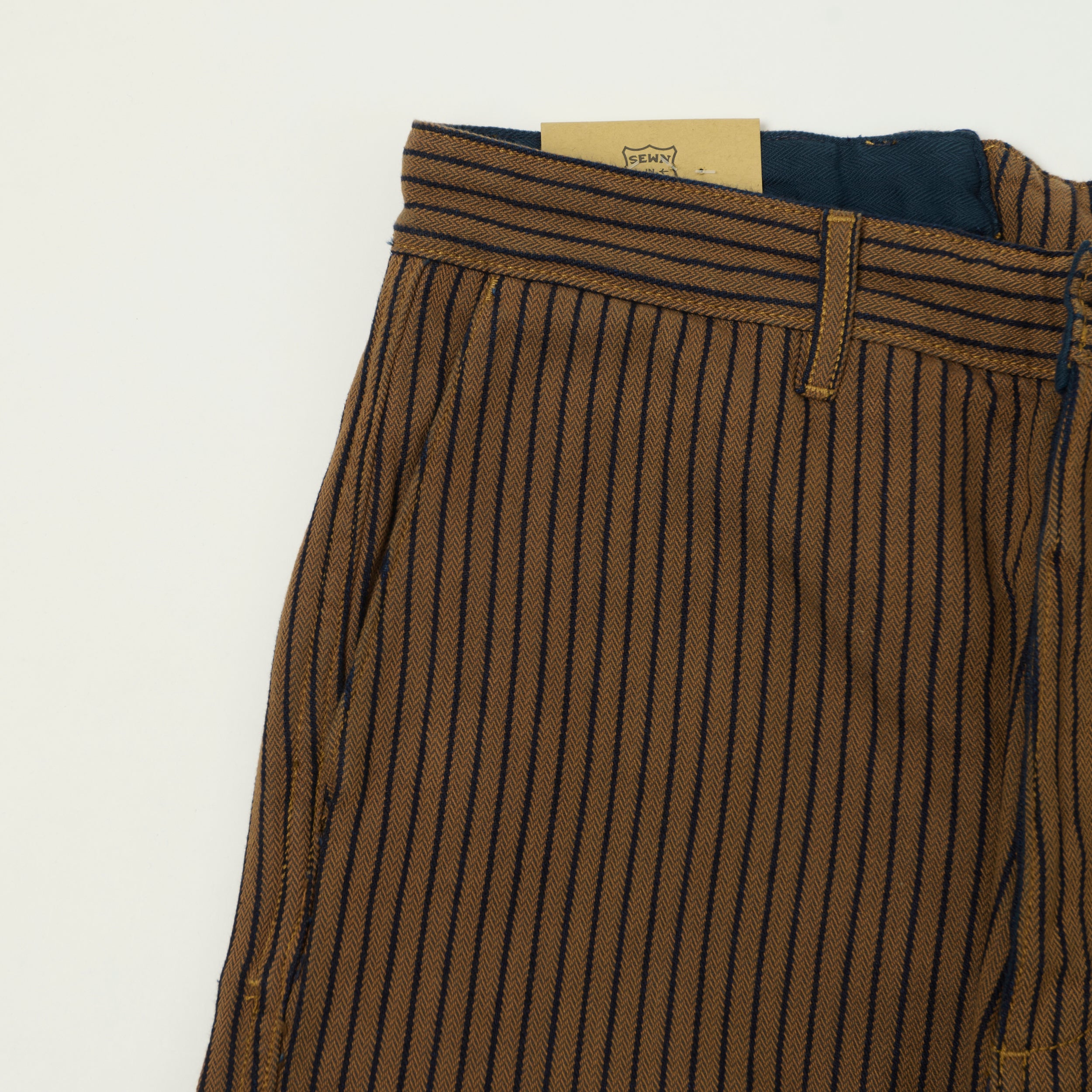 Freenote Cloth Pinstripe Herringbone Dobby Trousers - Brown