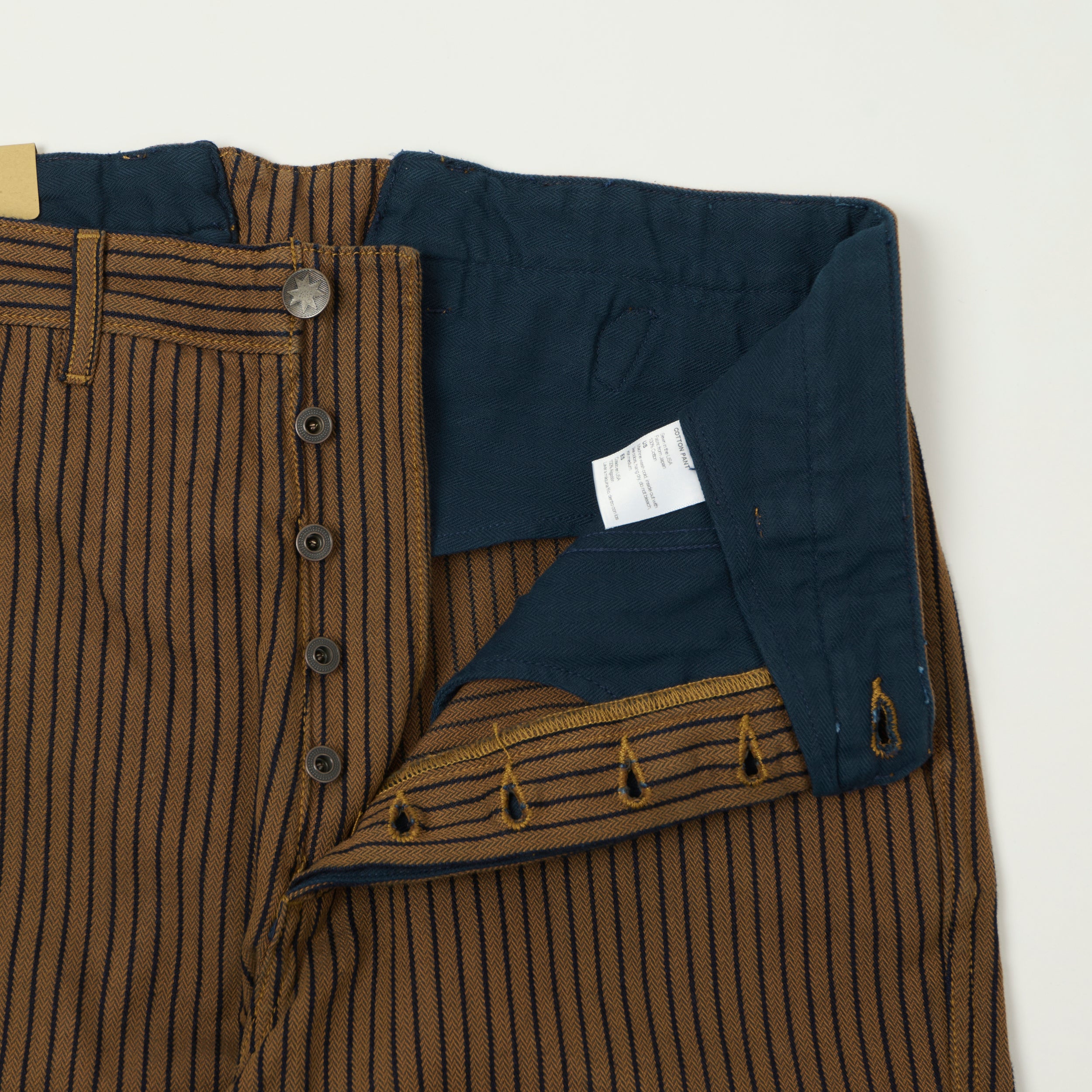 Freenote Cloth Pinstripe Herringbone Dobby Trousers - Brown