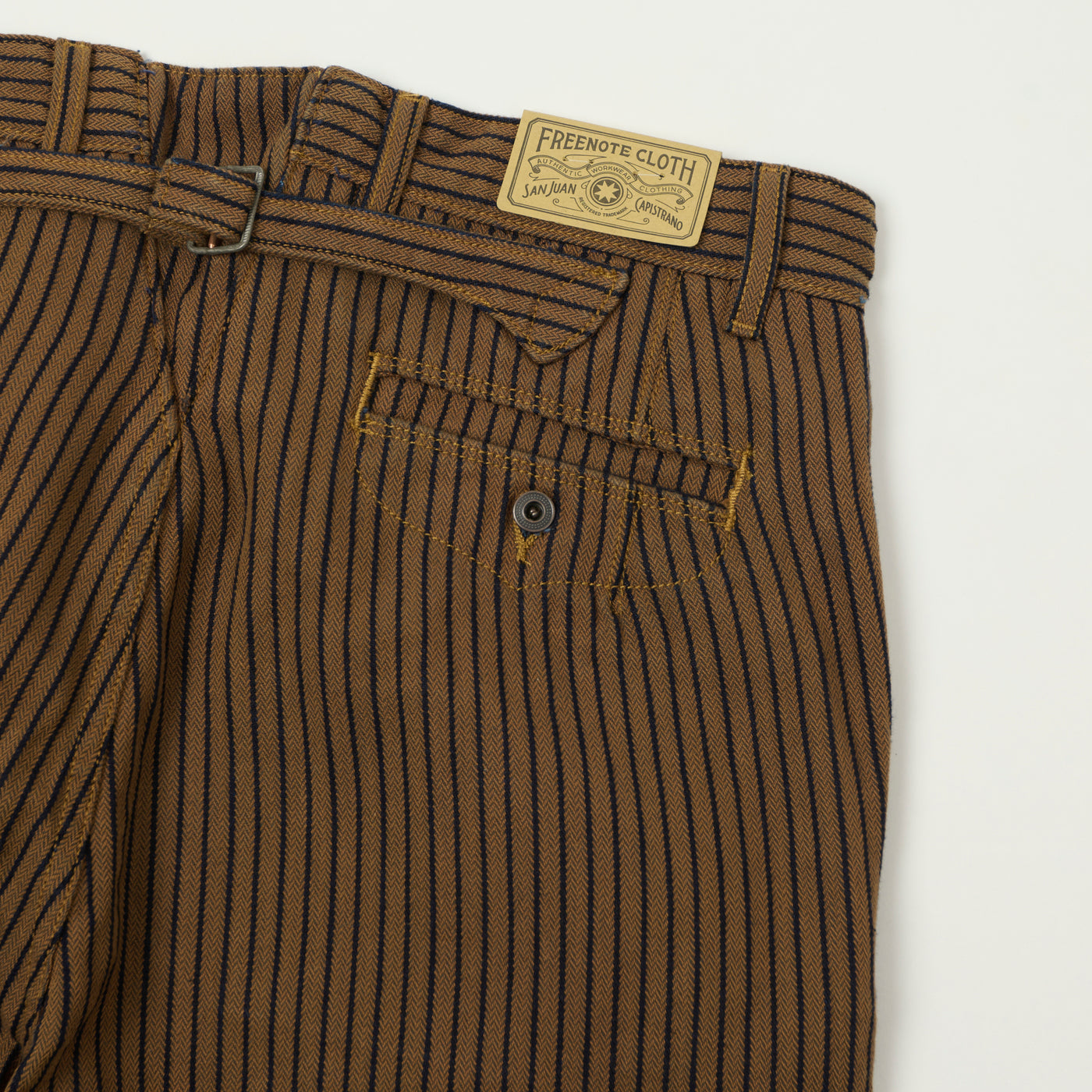 Freenote Cloth Pinstripe Herringbone Dobby Trousers - Brown