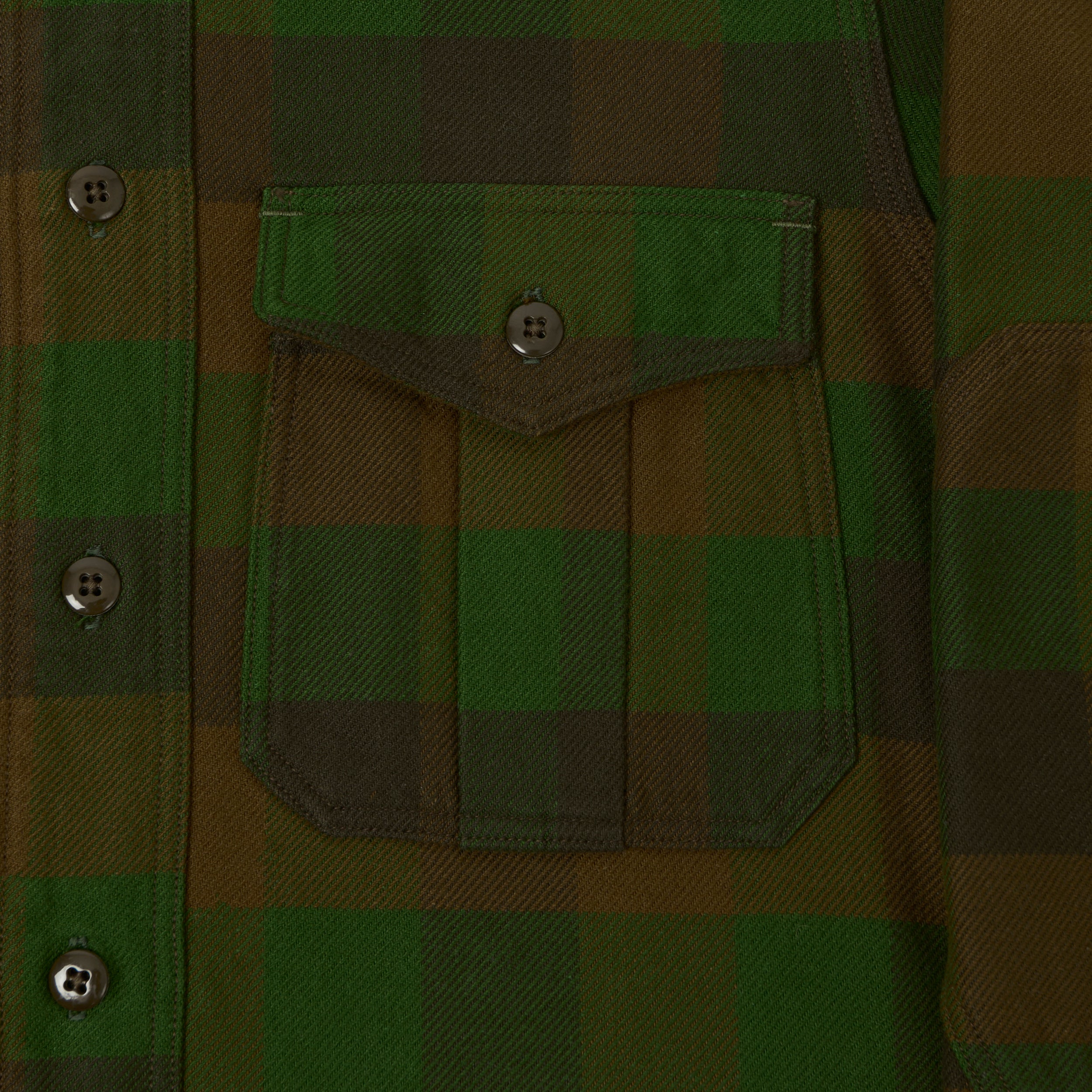 Freewheelers & Co Union Special Overalls 'BaldyGus' Mechanic Shirt - Bottle Green/Khaki Brown