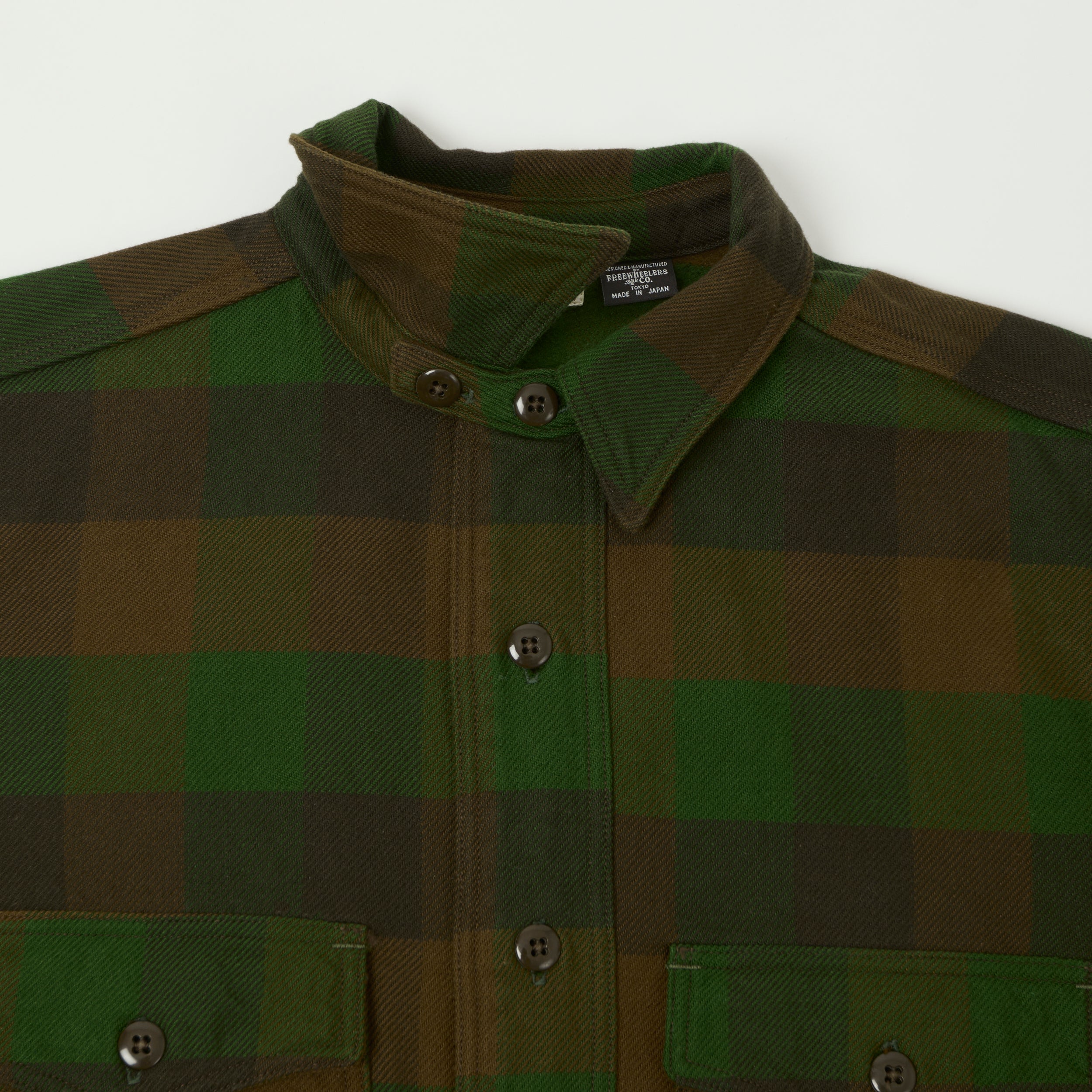 Freewheelers & Co Union Special Overalls 'BaldyGus' Mechanic Shirt - Bottle Green/Khaki Brown