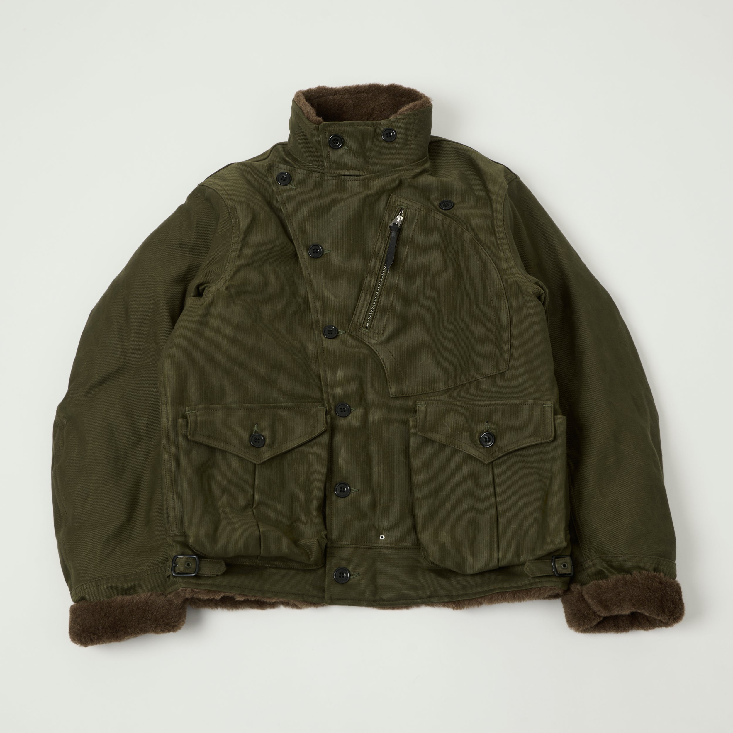 Freewheelers & Co Leather Togs 'Winter Aviators' Jacket - Dark Khaki Beige