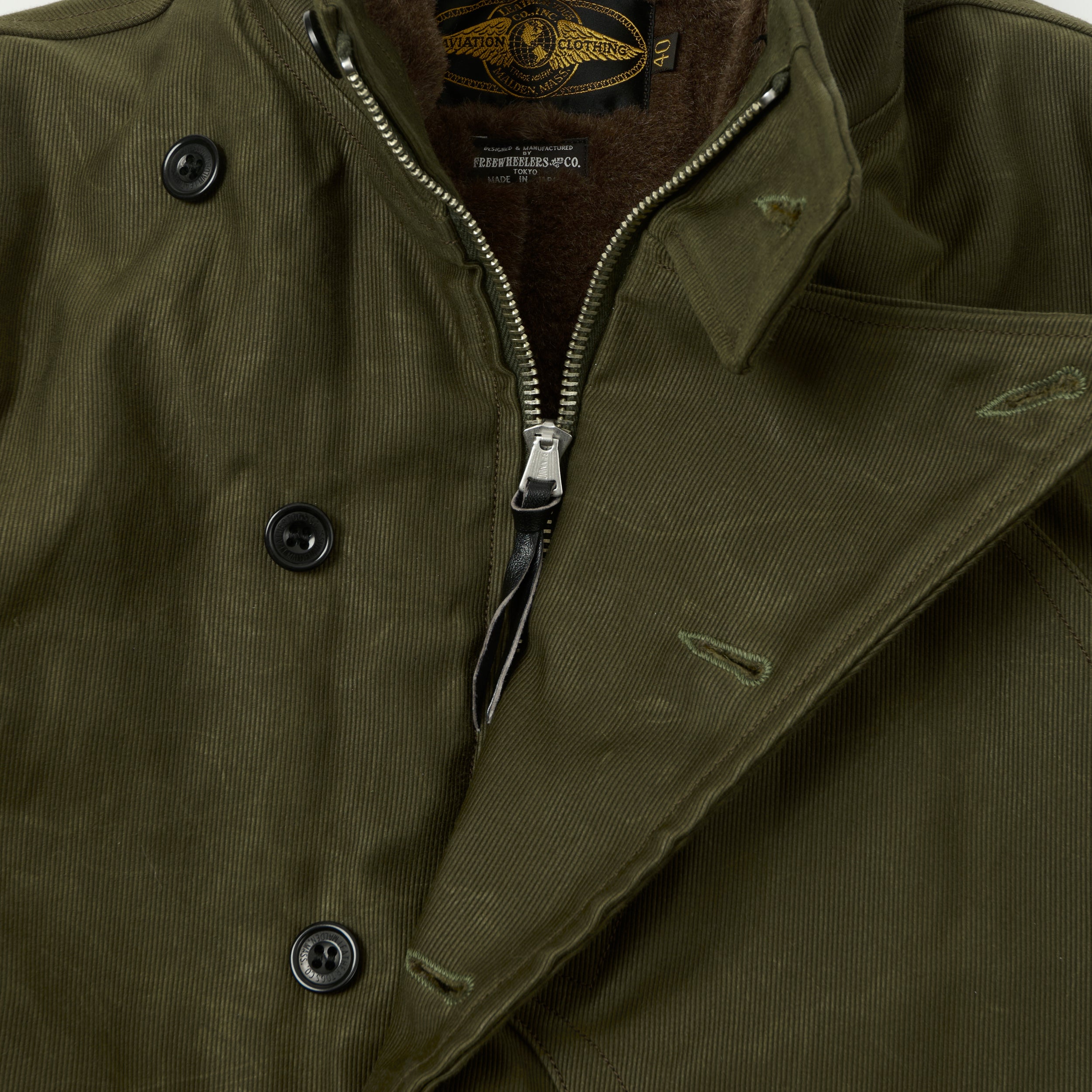 Freewheelers & Co Leather Togs 'Winter Aviators' Jacket - Dark Khaki Beige