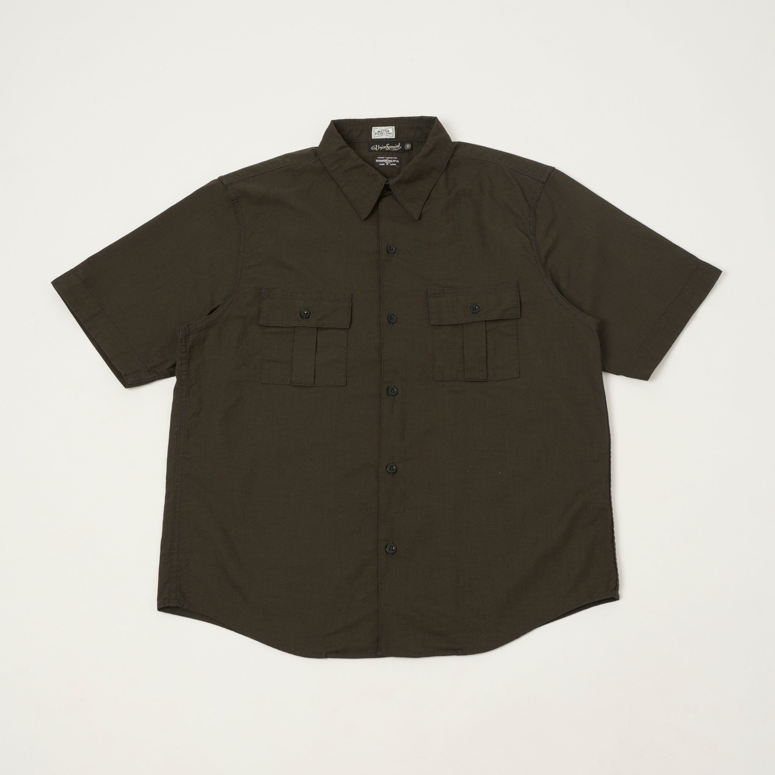 Freewheelers & Co Motor Psyclone 'Corky' Short Sleeve Shirt - Waste Oil Black