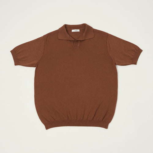 Fujito Knit Skipper Polo Shirt - Brown