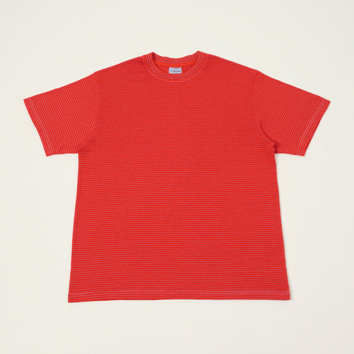 Yonetomi 'New Basic' Garment Dyed Stripe T-Shirt - Red