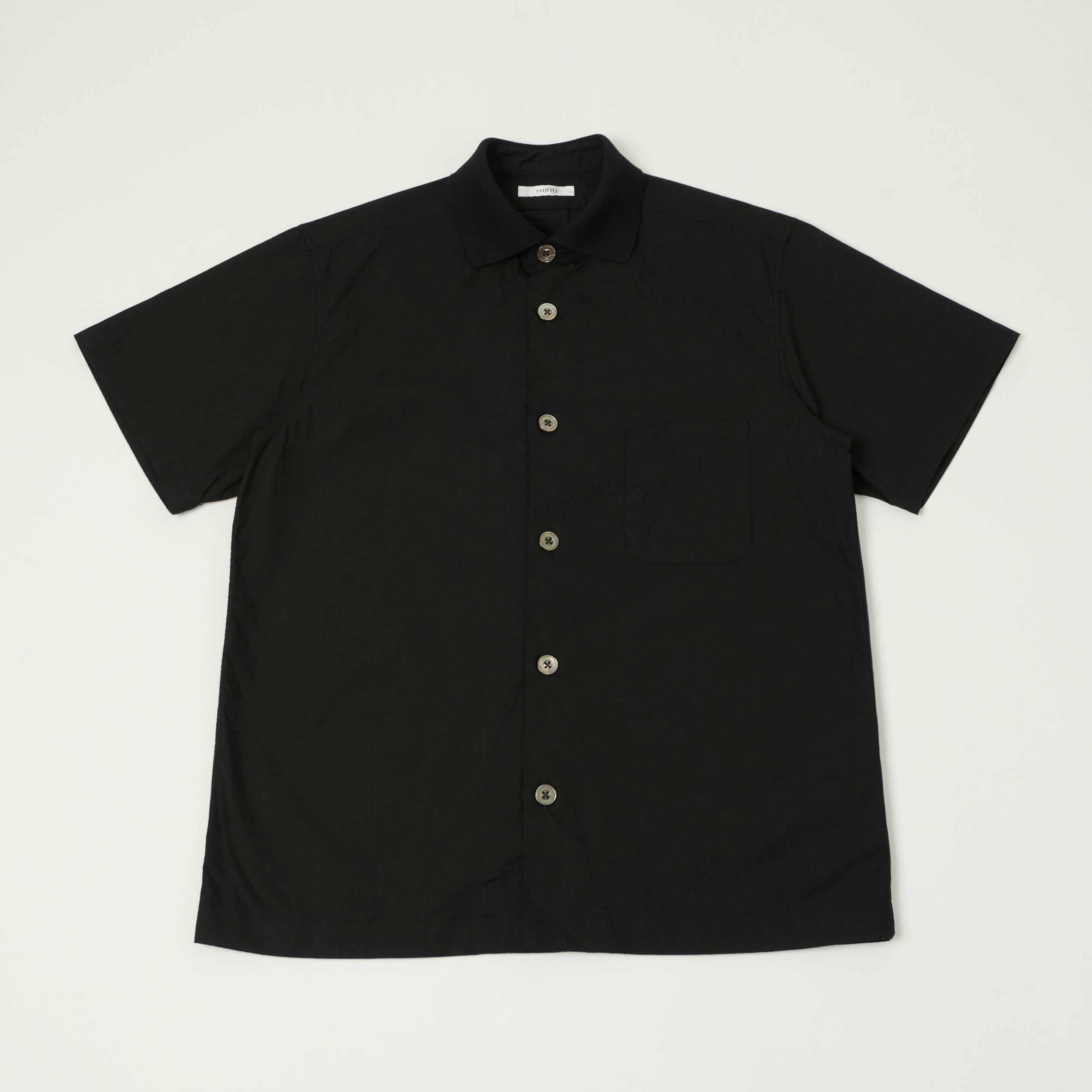 Fujito Rib Collar Short Sleeve Shirt - Black