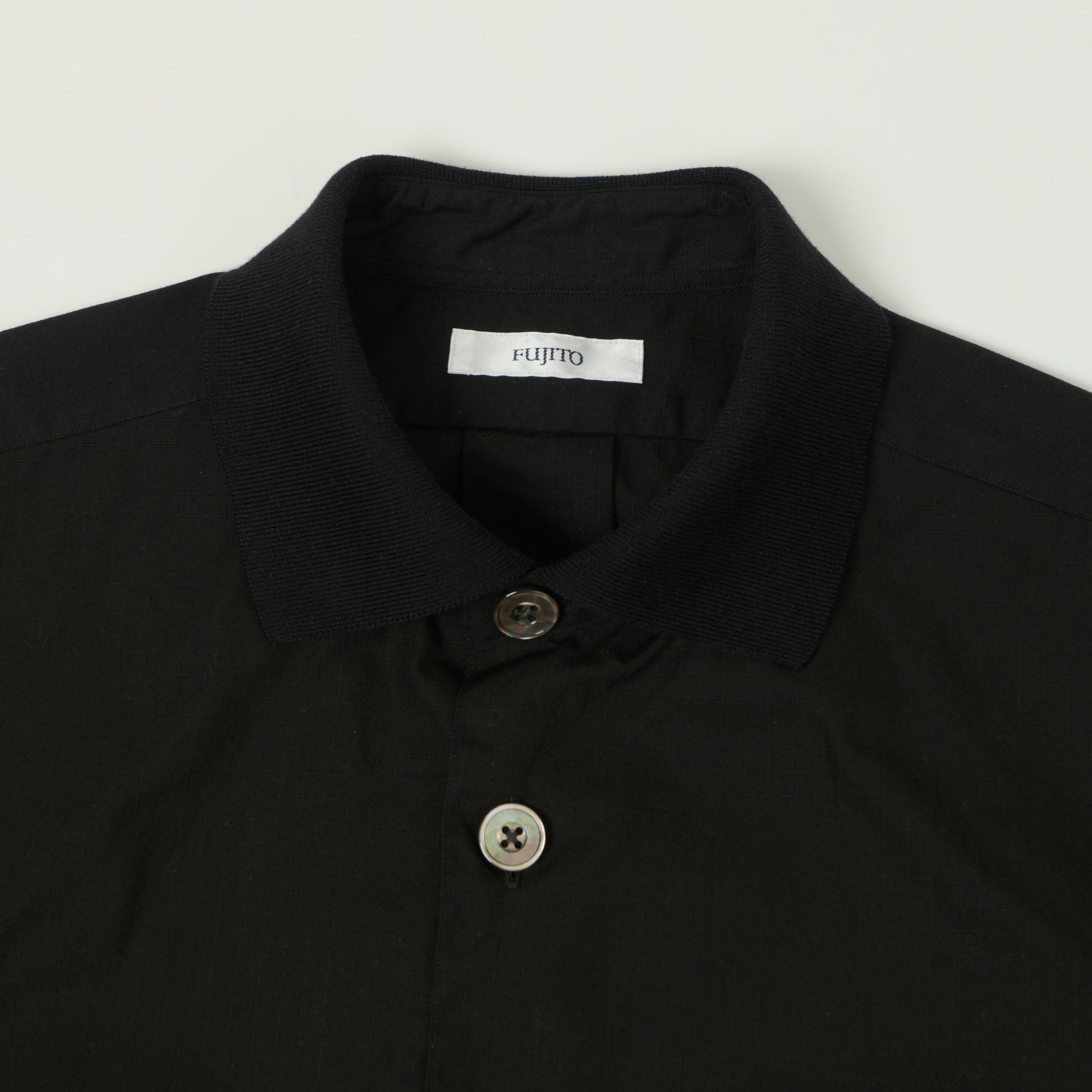 Fujito Rib Collar Short Sleeve Shirt - Black