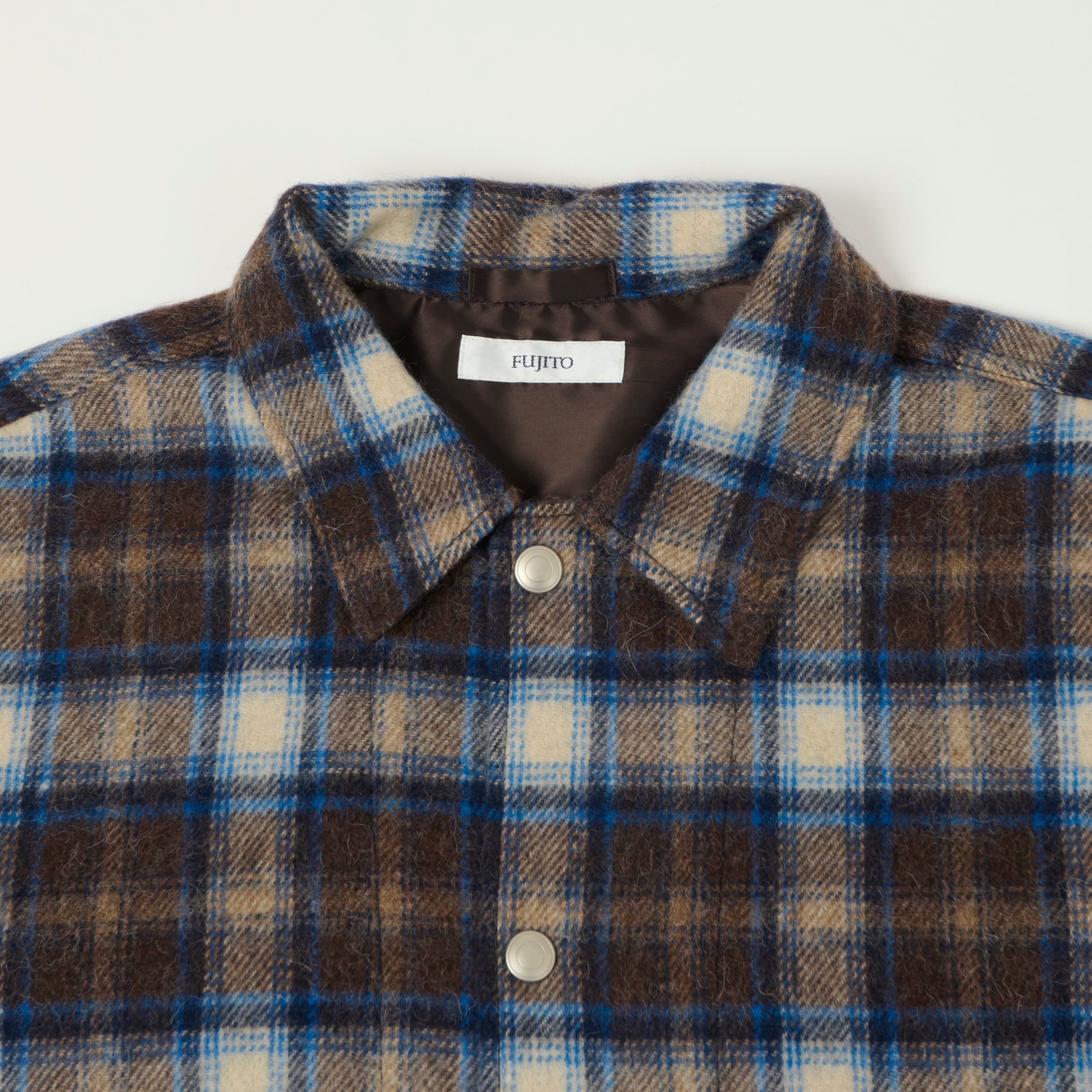 Fujito Brushed Wool Plaid 'CPO' Jacket - Blue