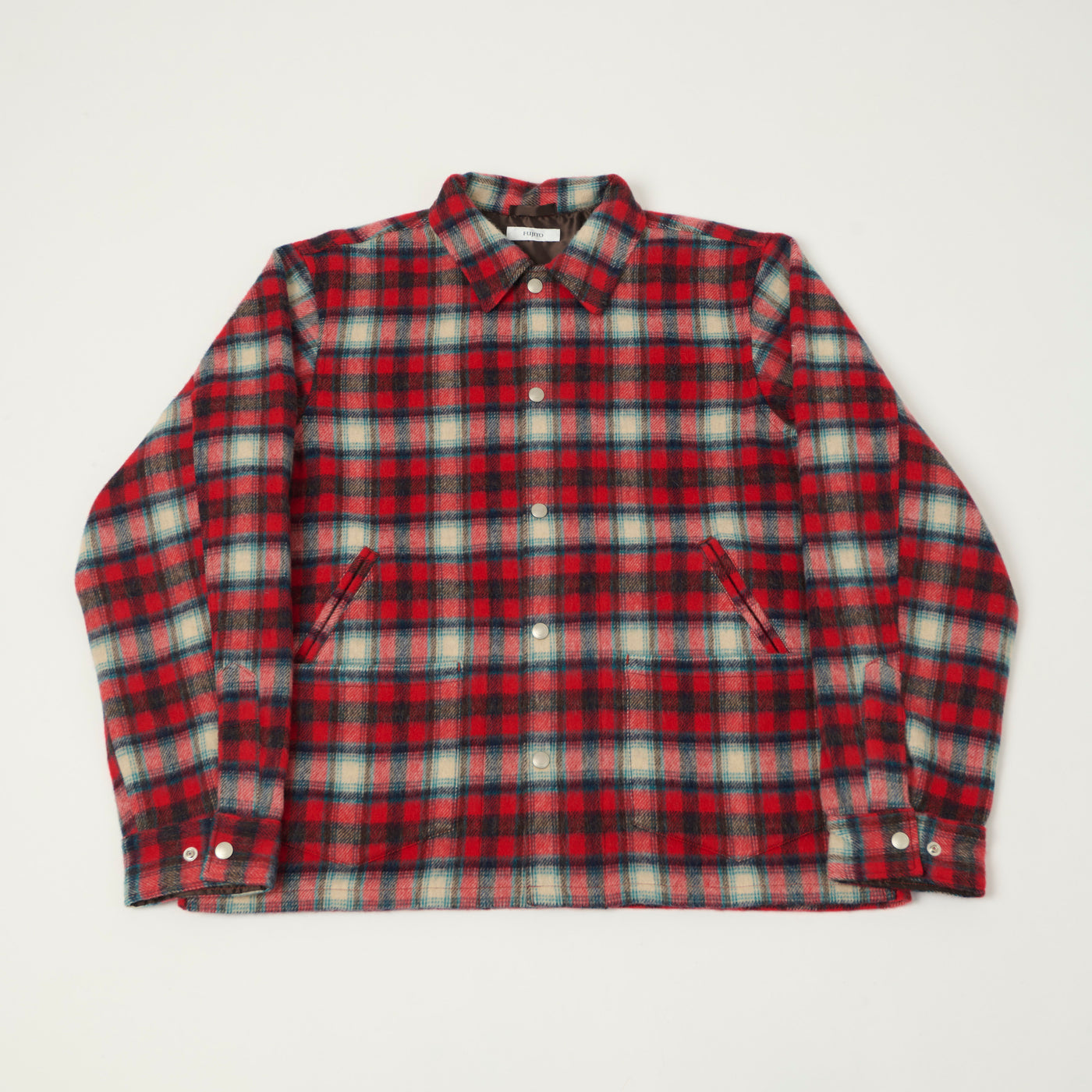 Fujito Brushed Wool Plaid 'CPO' Jacket - Red