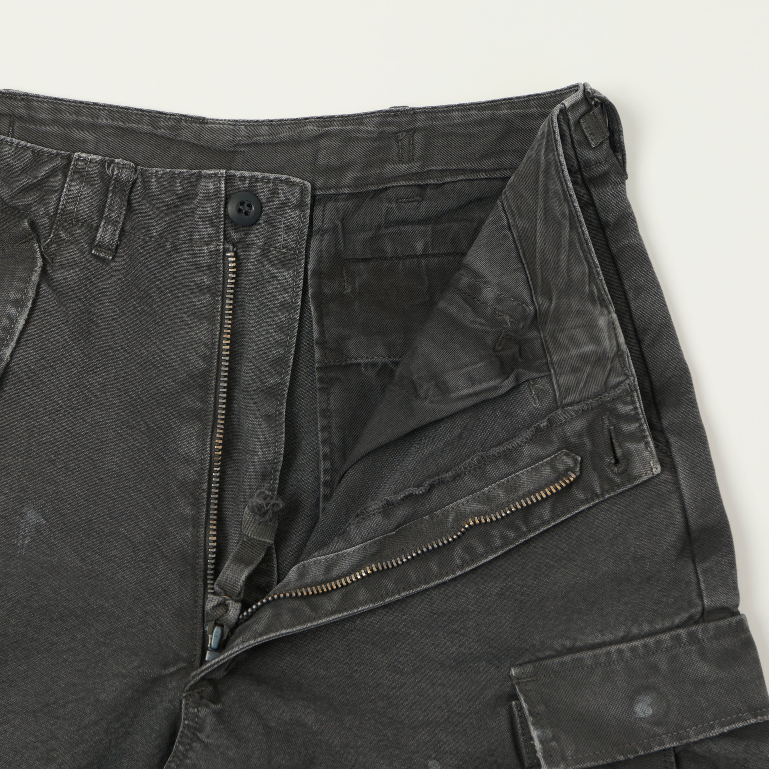 FULLCOUNT 1144 'Vintage Effect' Tent Cloth Field Cargo Shorts - Faded Black