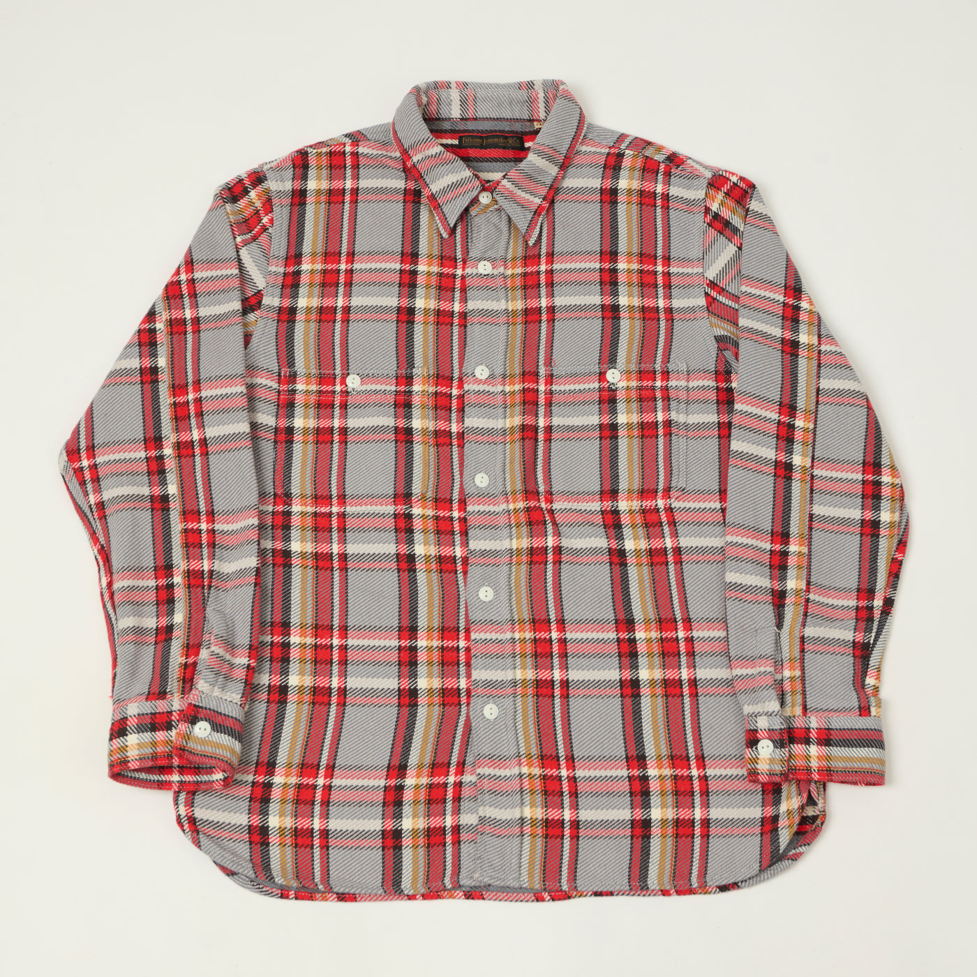 FULLCOUNT 4094 Plaid Flannel Work Shirt - Grey/Red