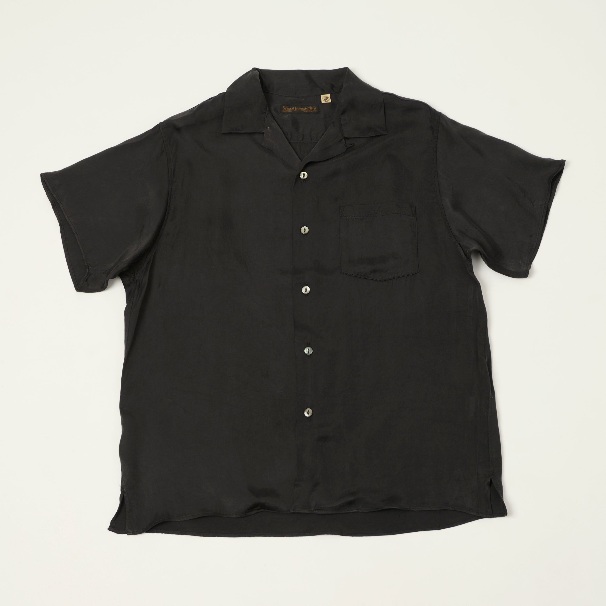 FULLCOUNT 4100 Satin Cupra Open Collar Shirt - Black