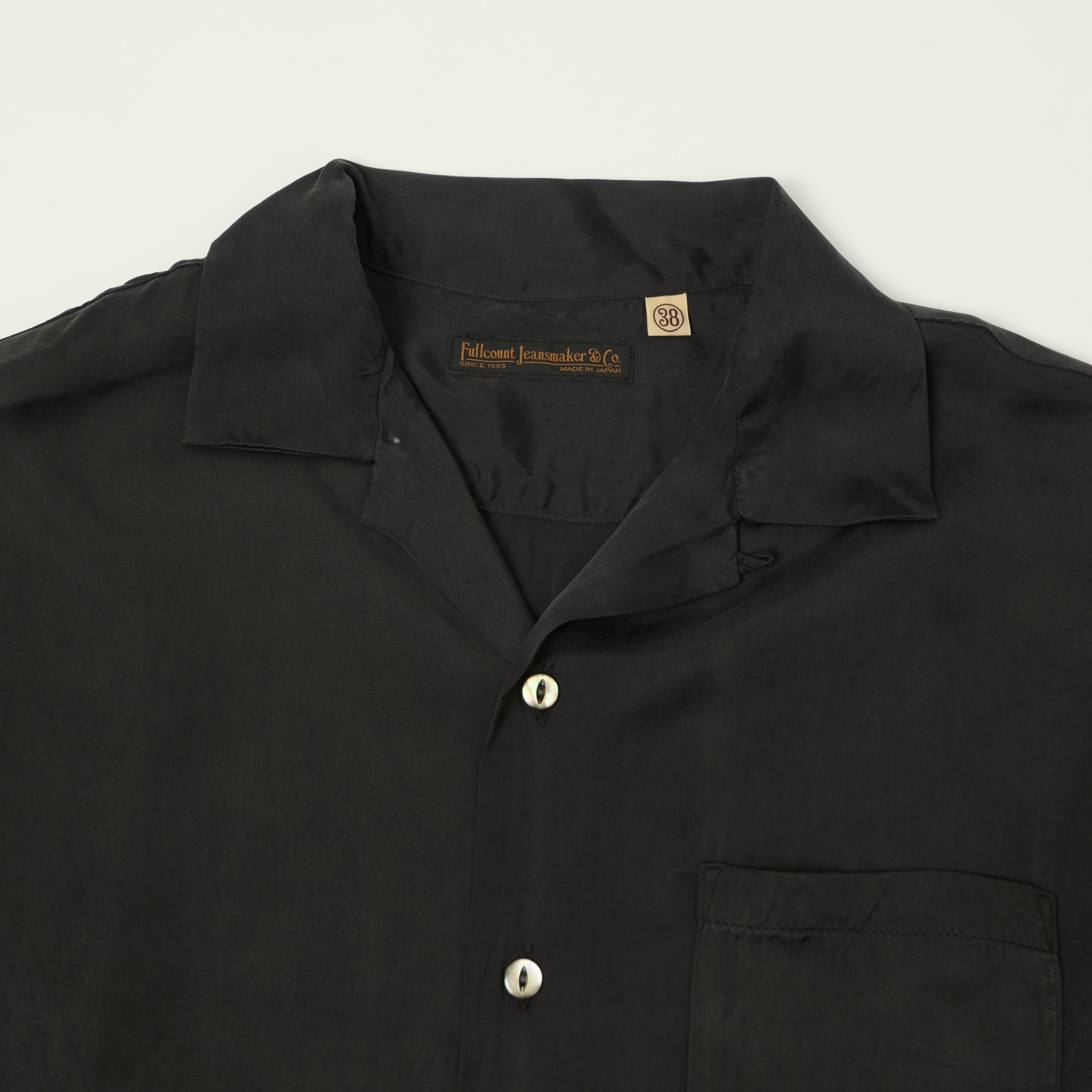 FULLCOUNT 4100 Satin Cupra Open Collar Shirt - Black