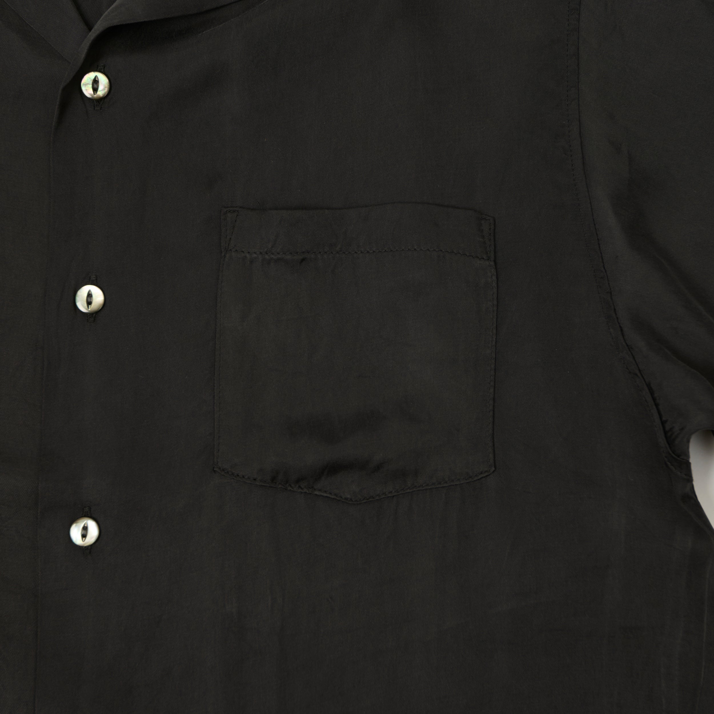 FULLCOUNT 4100 Satin Cupra Open Collar Shirt - Black