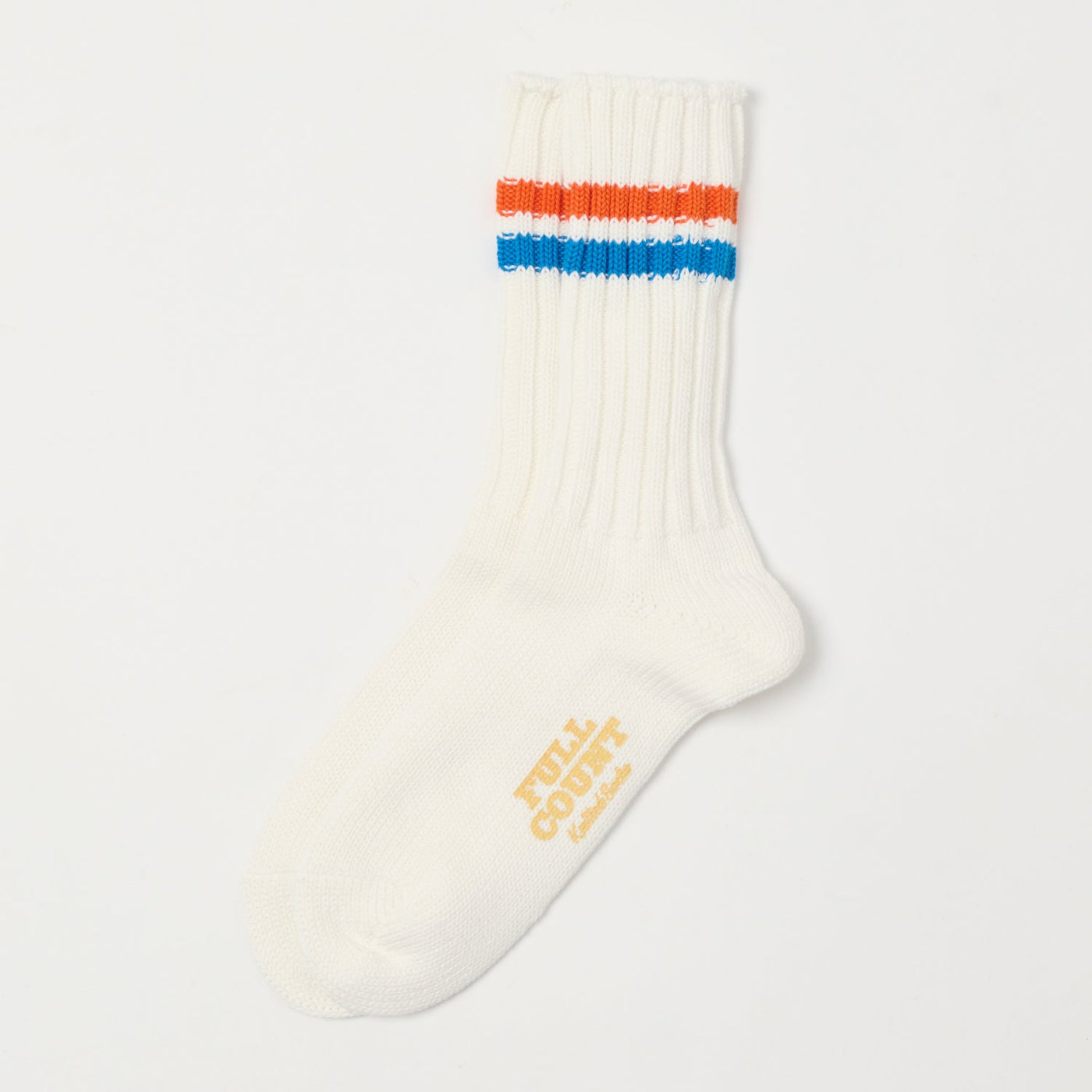 FULLCOUNT All Cotton Knit Ribbed Sock - White/Orange/Blue