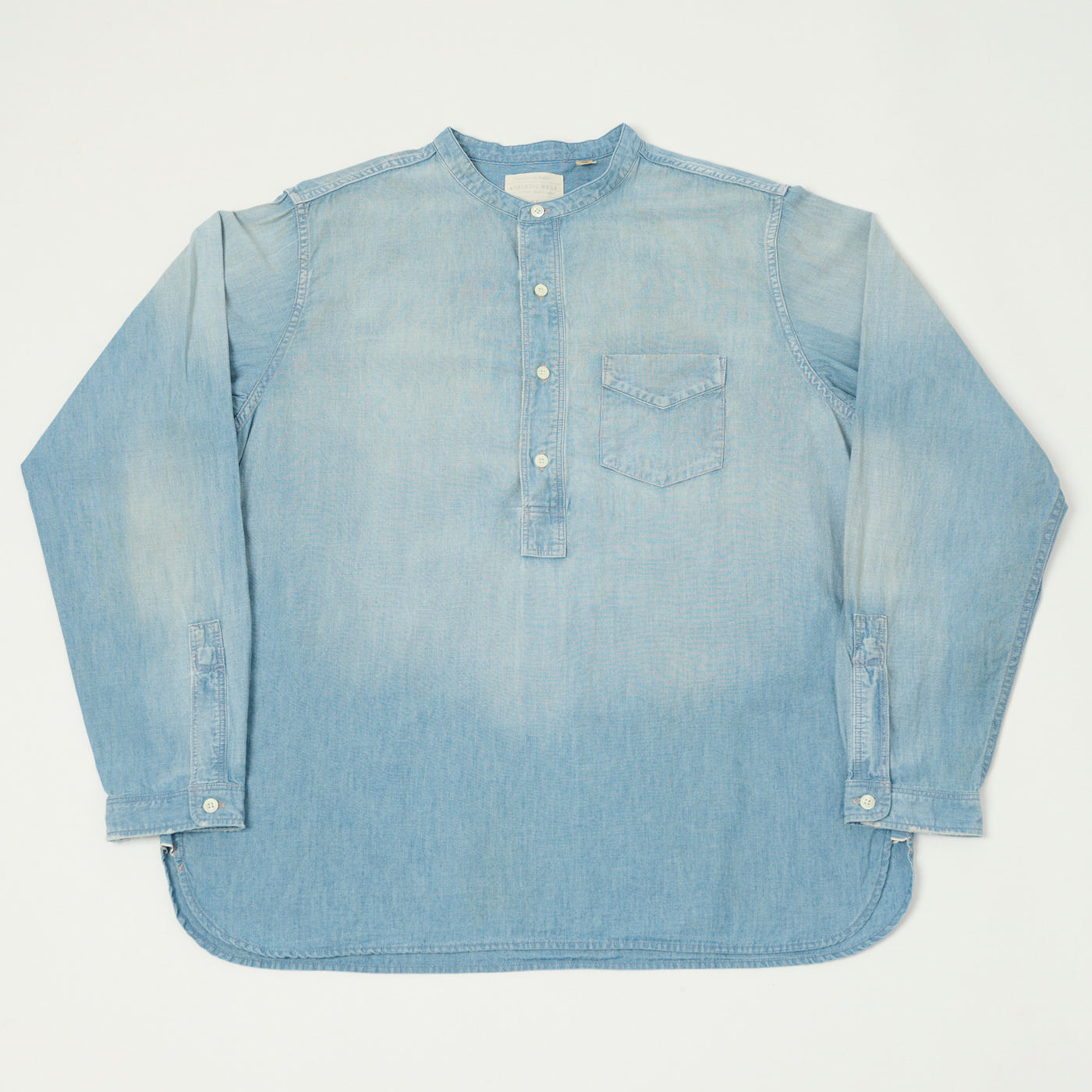 FULLCOUNT 4900 Stand Collar Pullover Chambray Shirt - Heavy Wash