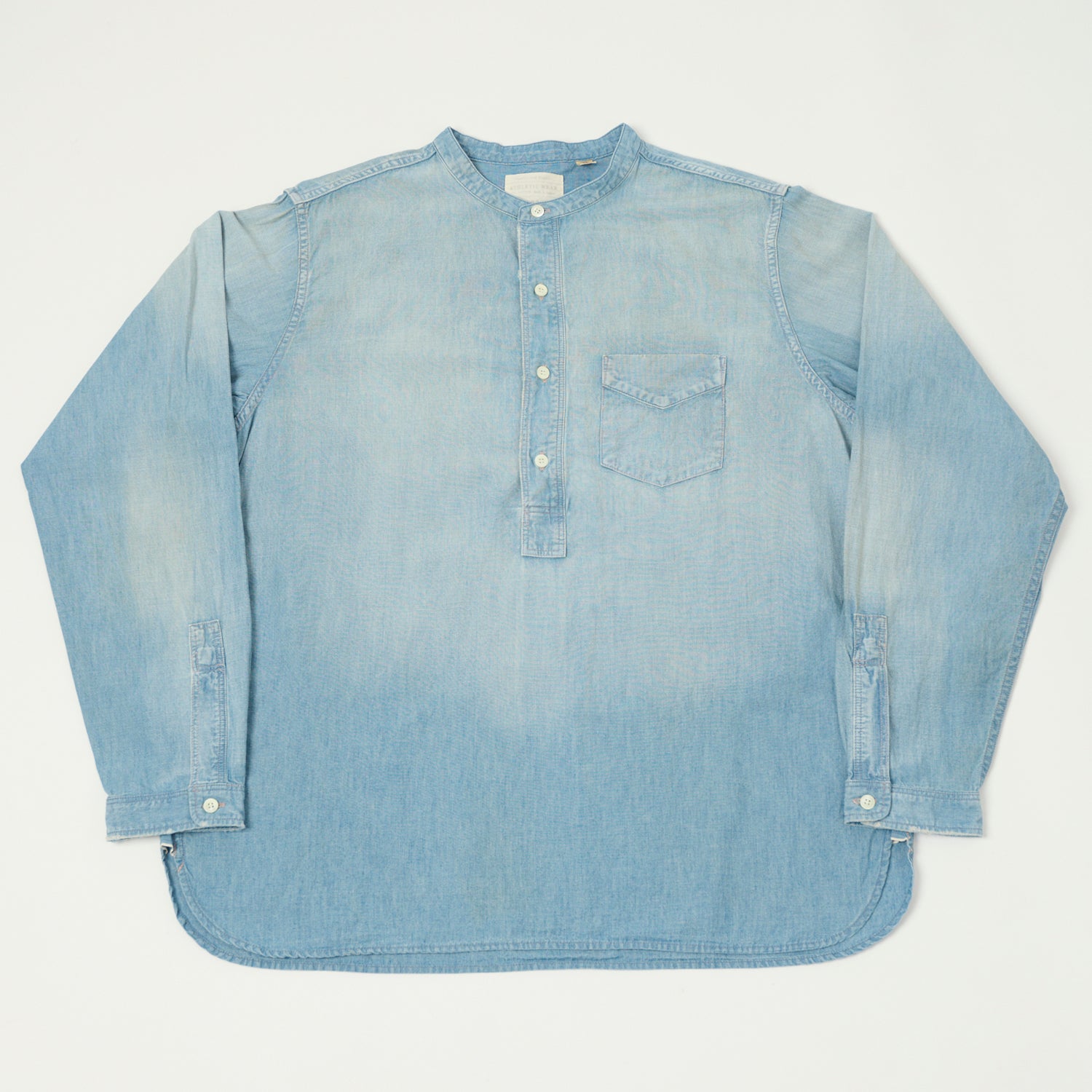 FULLCOUNT 4900 Stand Collar Pullover Chambray Shirt - Heavy Wash