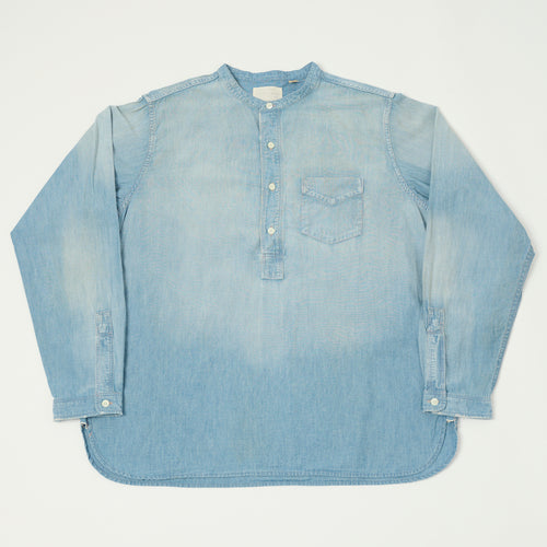 FULLCOUNT 4900 Stand Collar Pullover Chambray Shirt - Heavy Wash
