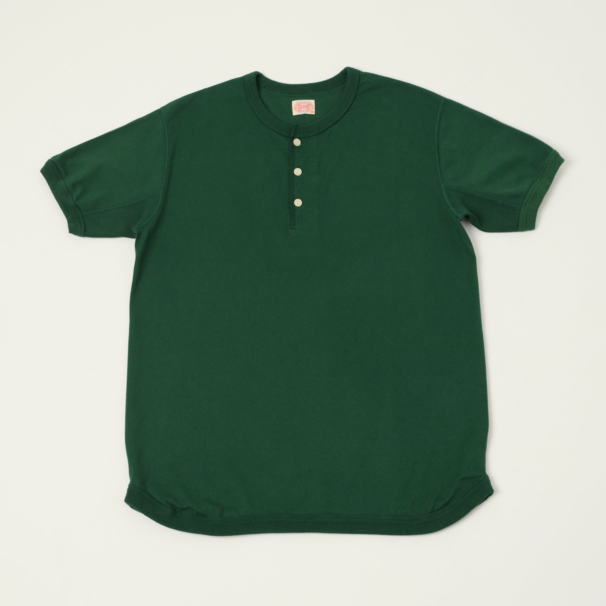FULLCOUNT 5222H Flat Seam Heavyweight Henley - Dark Green