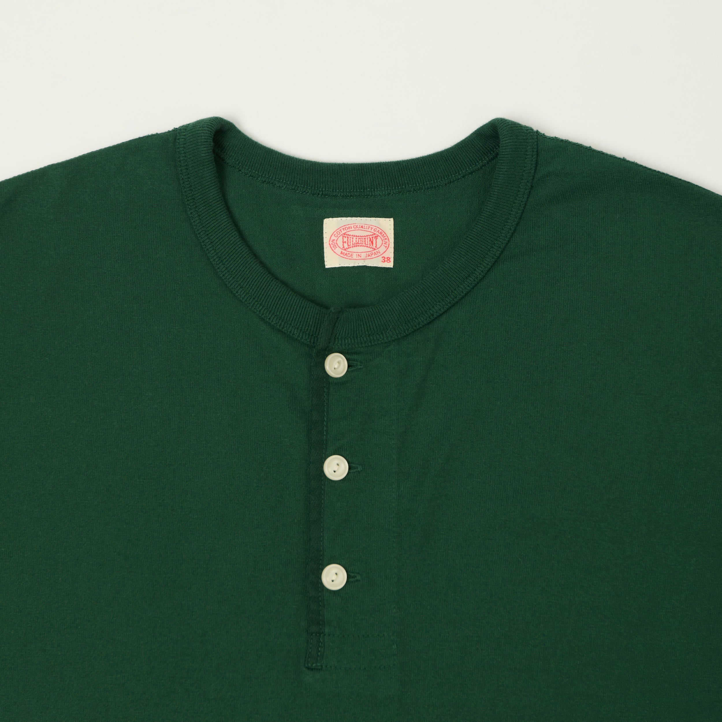 FULLCOUNT 5222H Flat Seam Heavyweight Henley - Dark Green