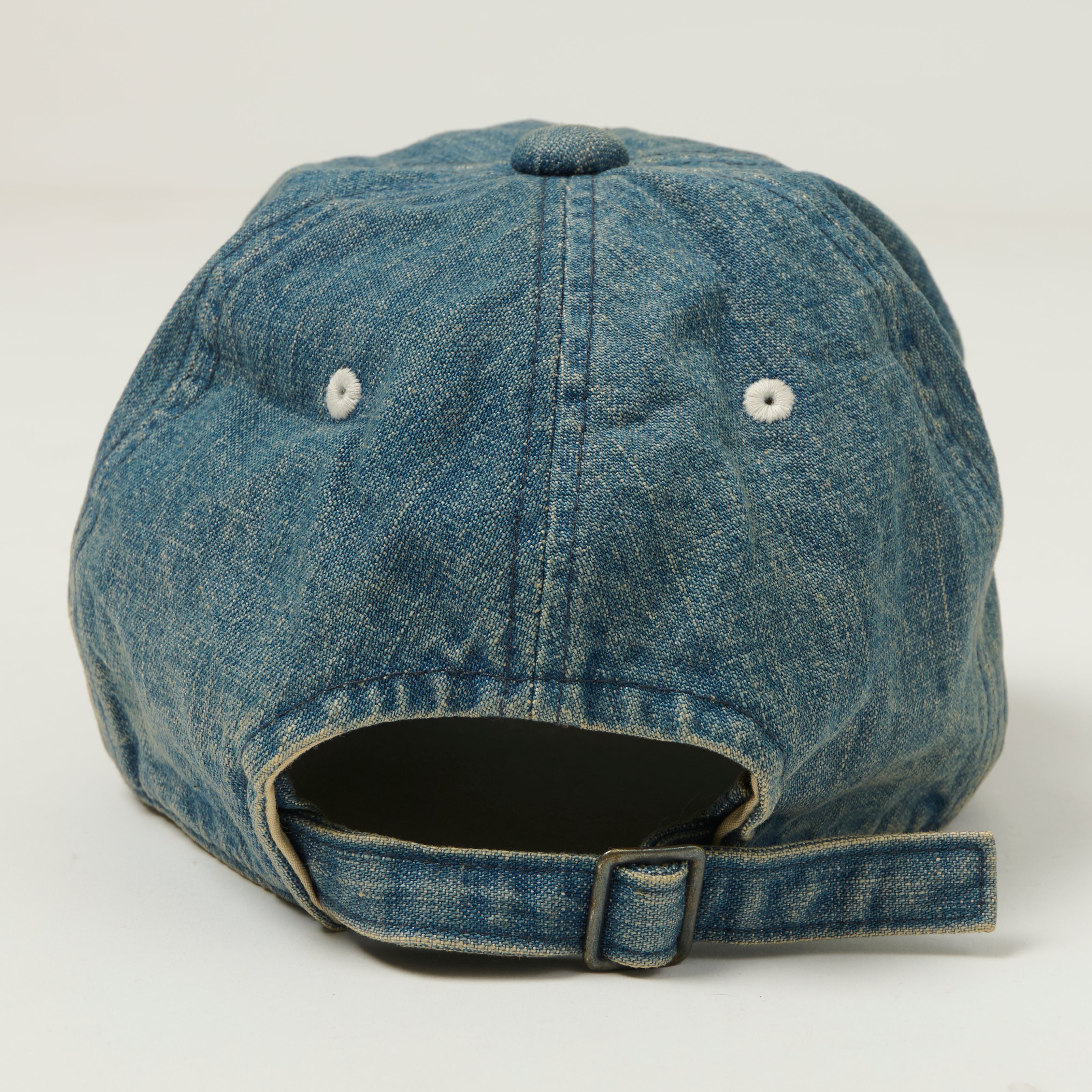 FULLCOUNT 6843 Six Panel Denim Baseball Cap 'F' Patch - Vintage Wash