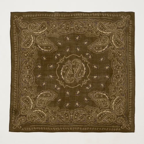 Hartford Paisley Wool Bandana Scarf - Army
