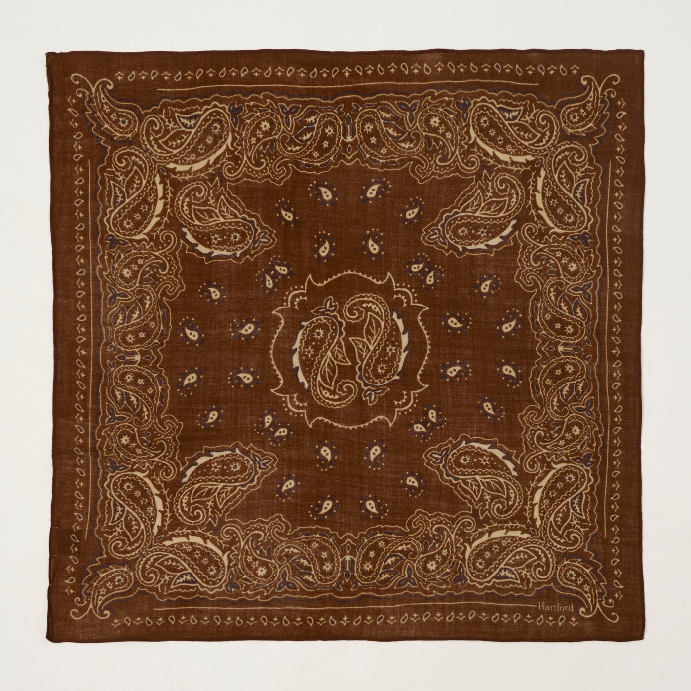 Hartford Paisley Wool Bandana Scarf - Peanut