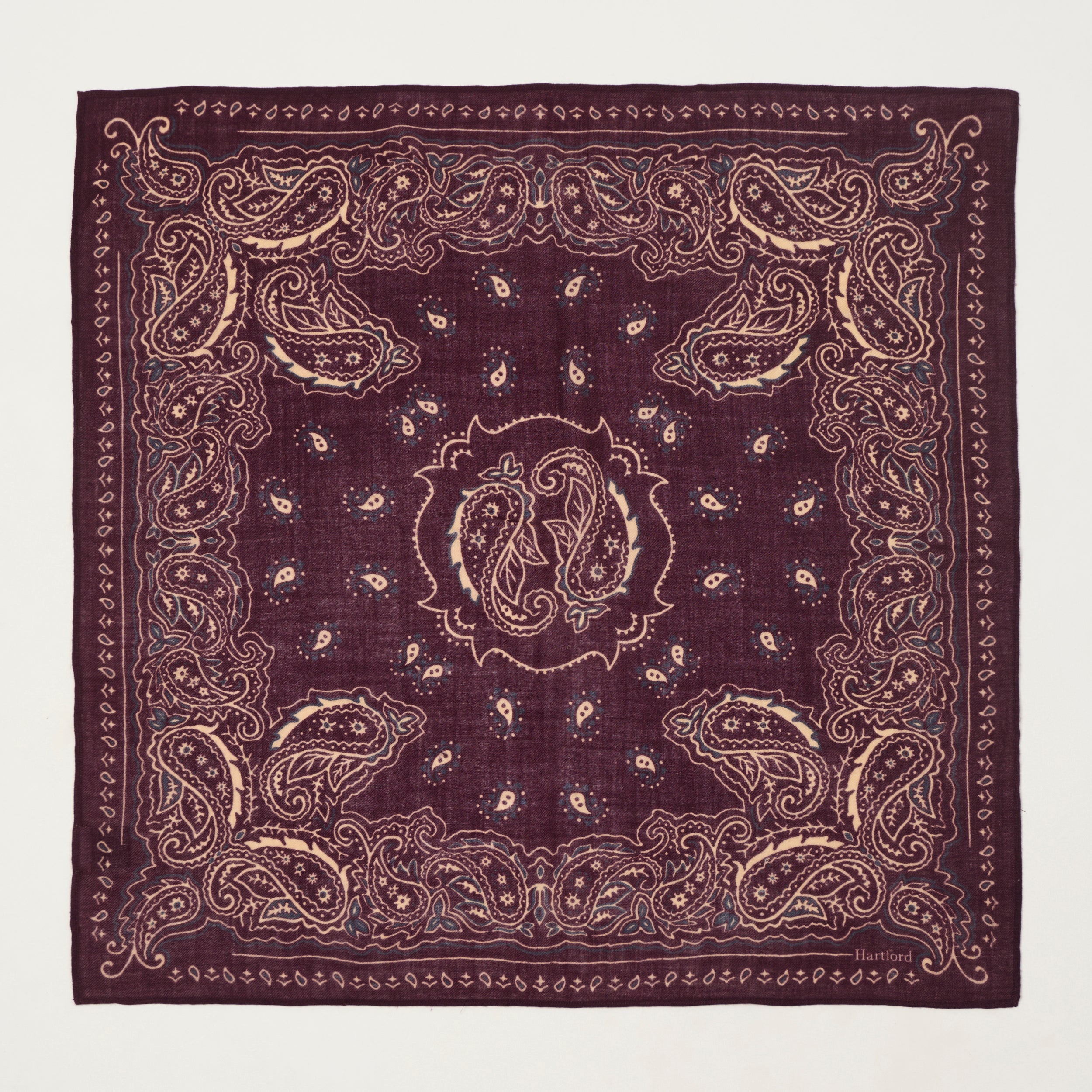 Hartford Paisley Wool Bandana - Wine