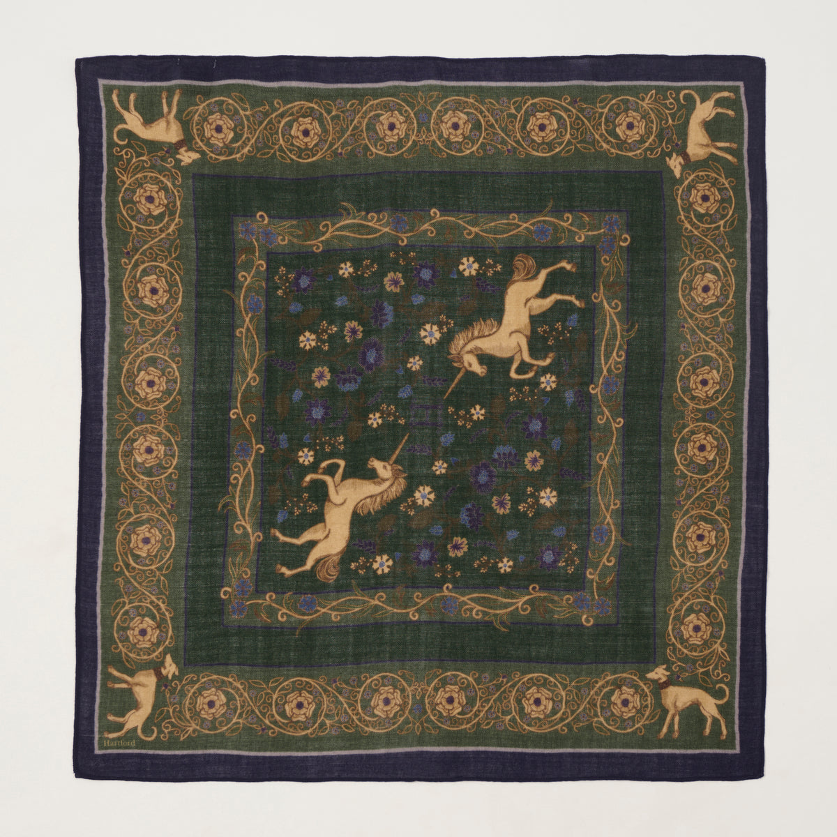Hartford 'Unicorn' Wool Bandana Scarf - Green