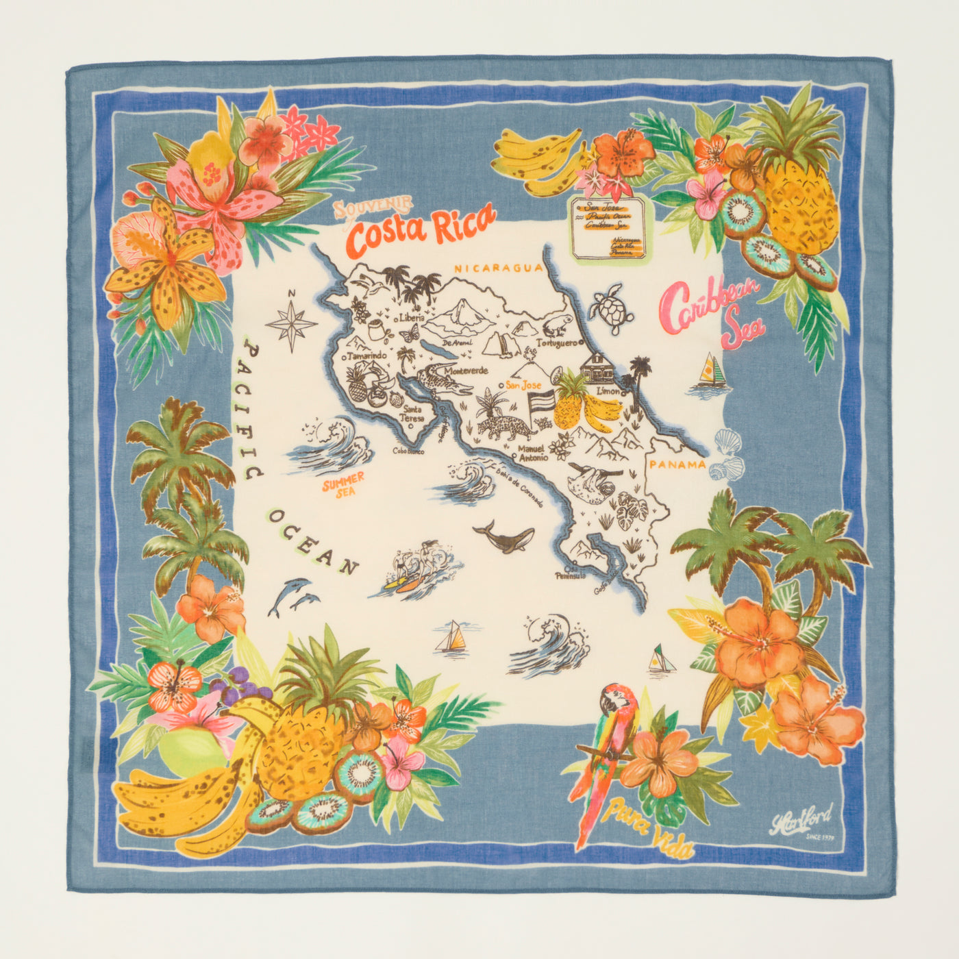 Hartford 'Costa Rica' Souvenir Cotton Bandana - Denim Blue