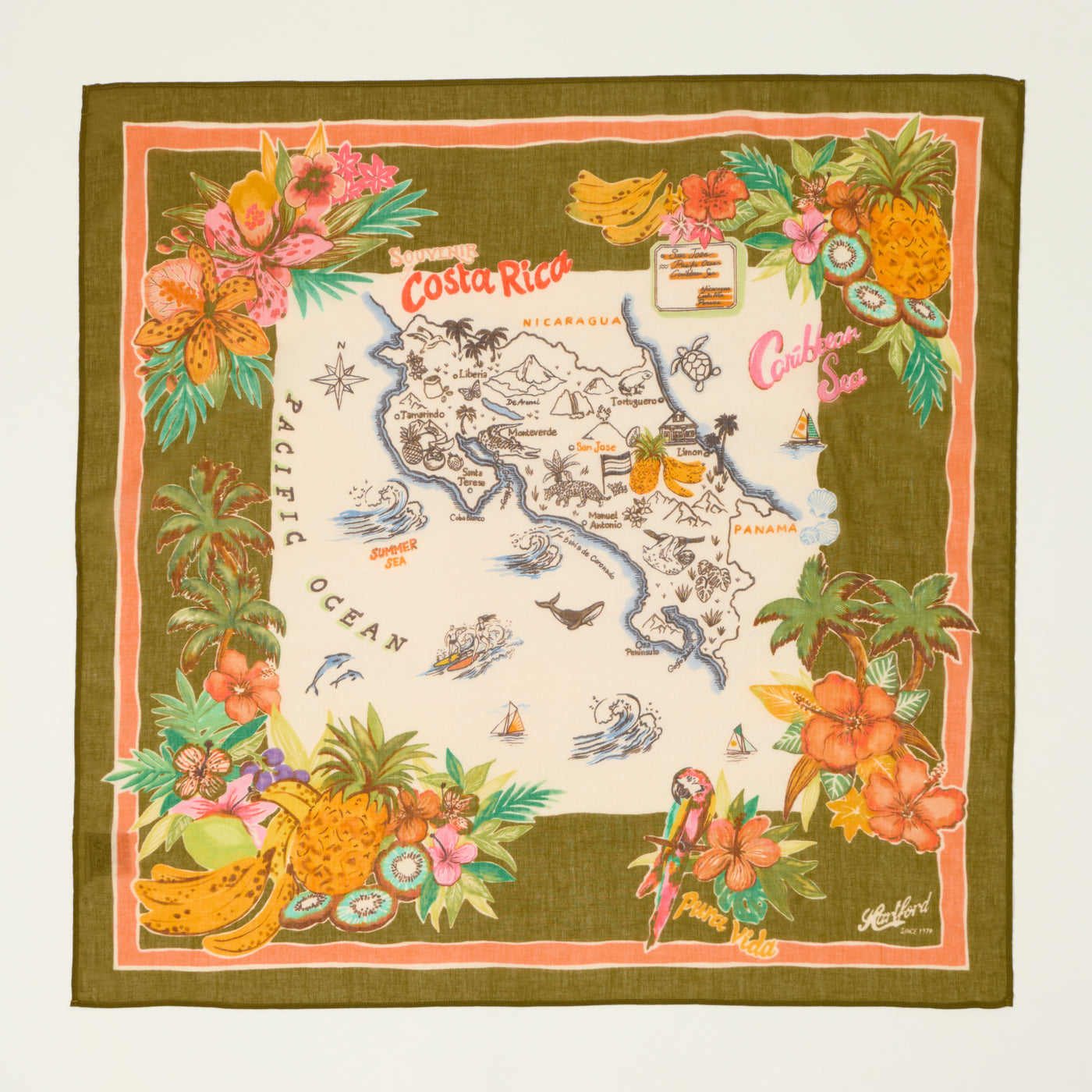 Hartford 'Costa Rica' Souvenir Cotton Bandana - Olive