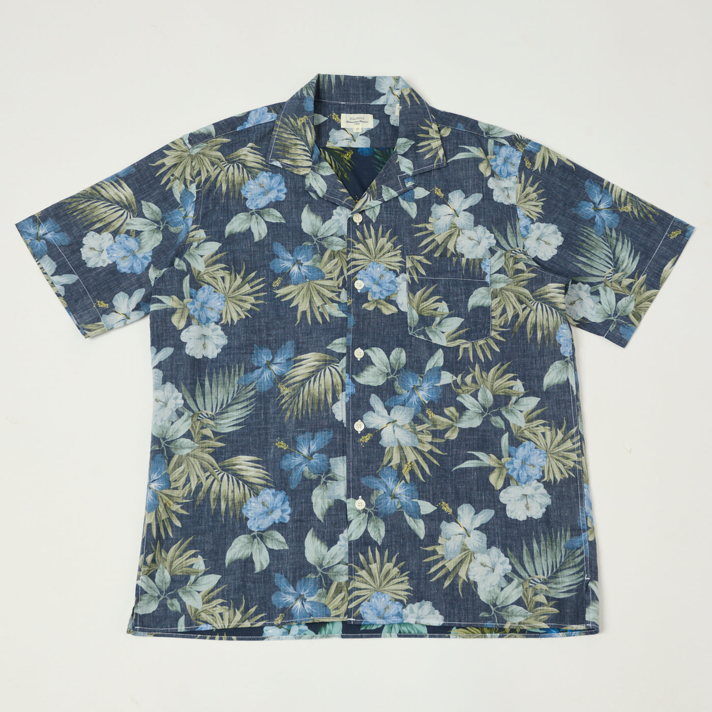 Hartford 'Palm' Camp Collar Hawaiian Shirt - Navy
