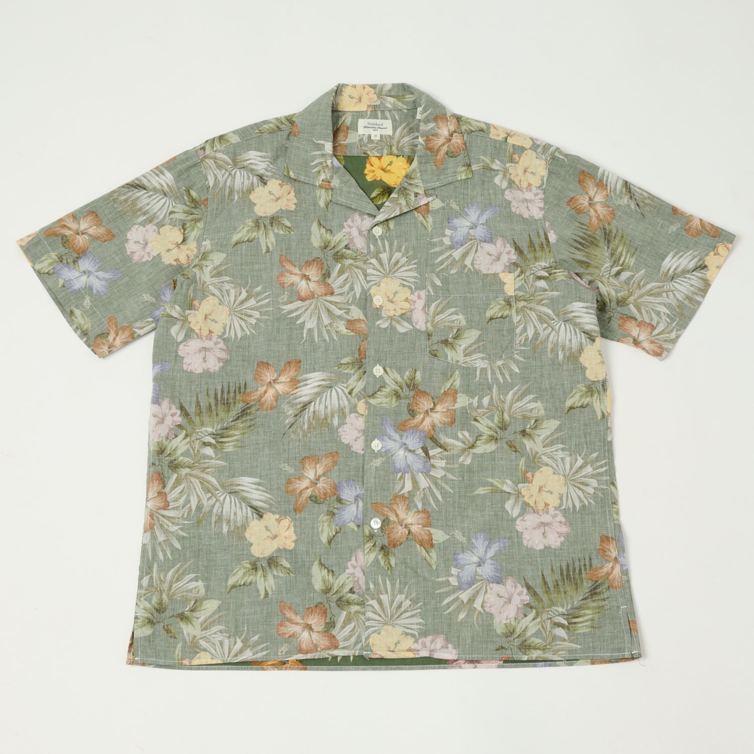 Hartford 'Palm' Camp Collar Hawaiian Shirt - Army