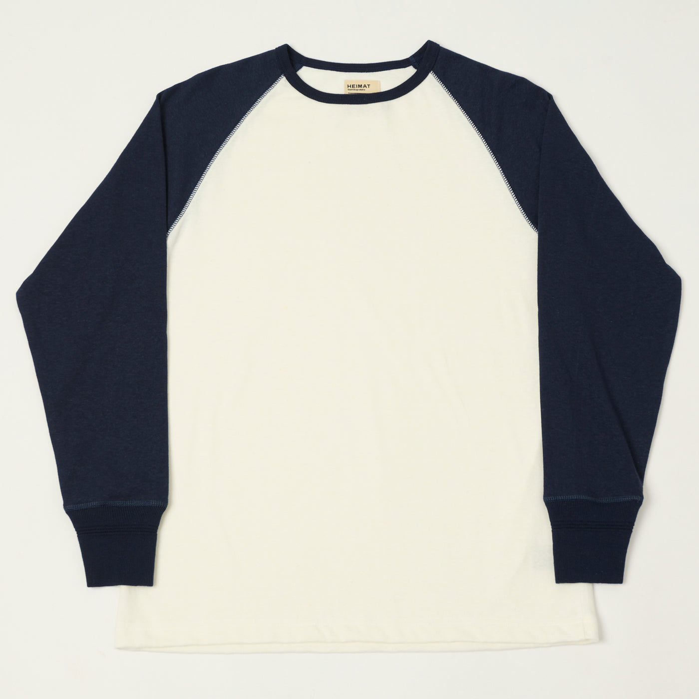 Heimat Cotton Hemp Contrast Sleeve T-Shirt - White/Ink