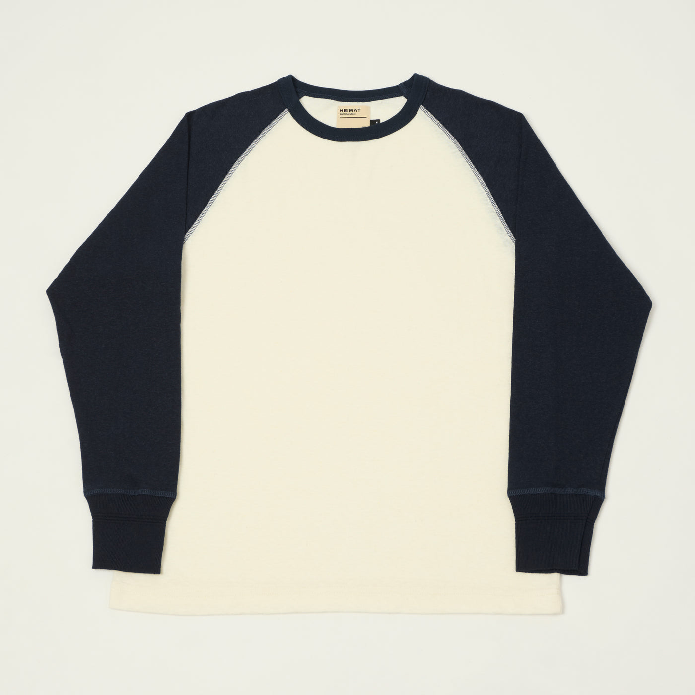 Heimat Raglan Sleeve Cotton Hemp Contrast T-Shirt - Seashell/Ink