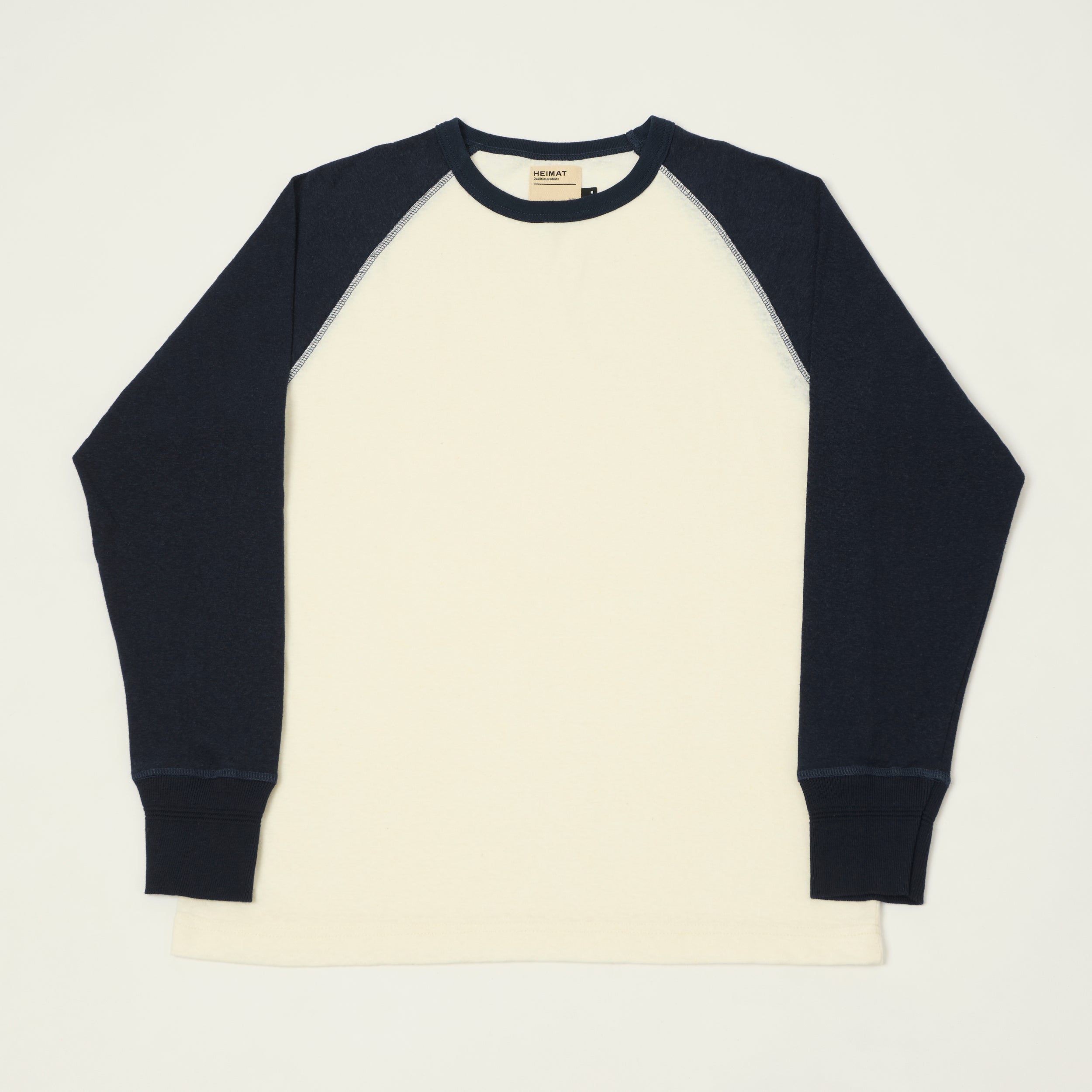 Heimat Raglan Sleeve Cotton Hemp Contrast T-Shirt - Seashell/Ink