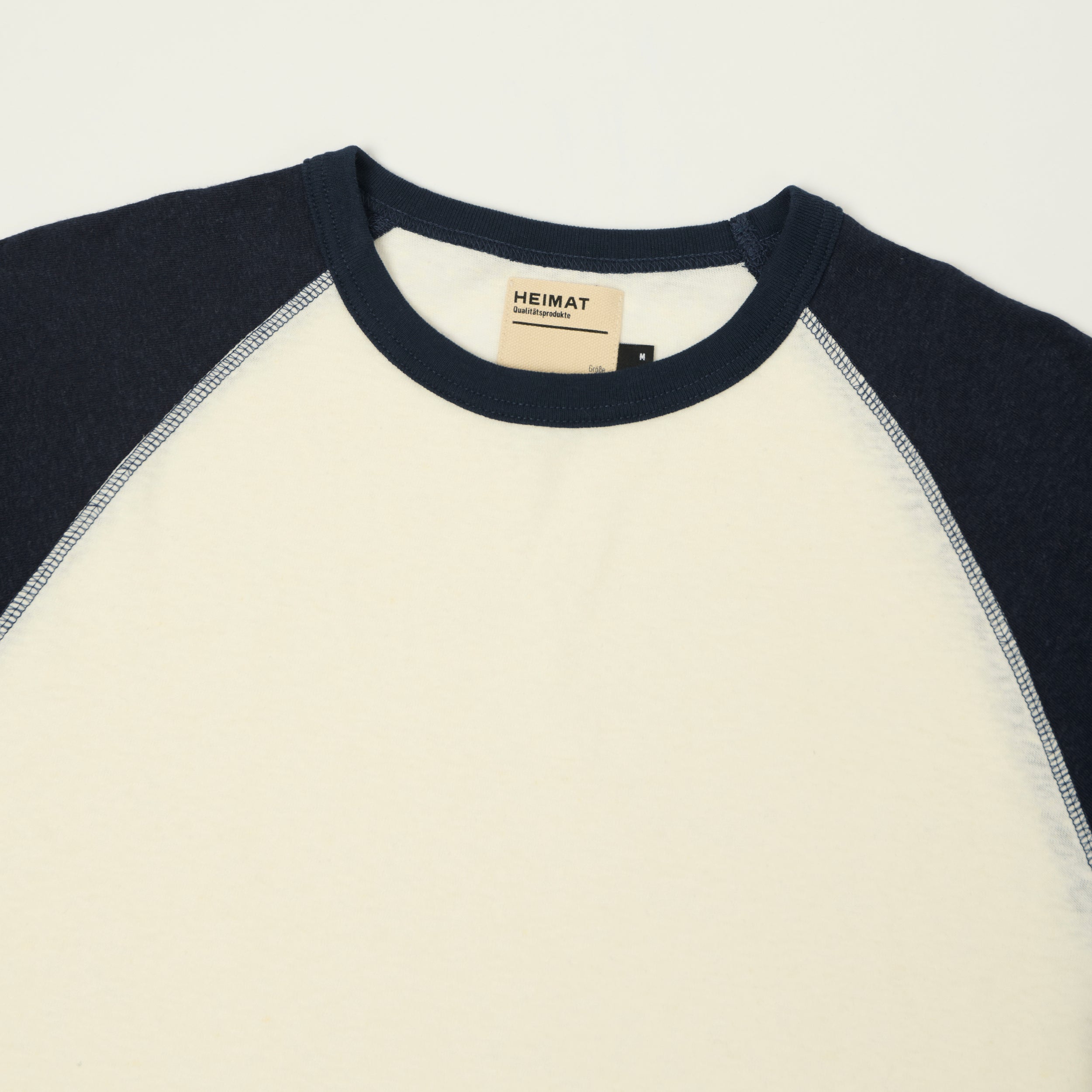 Heimat Raglan Sleeve Cotton Hemp Contrast T-Shirt - Seashell/Ink