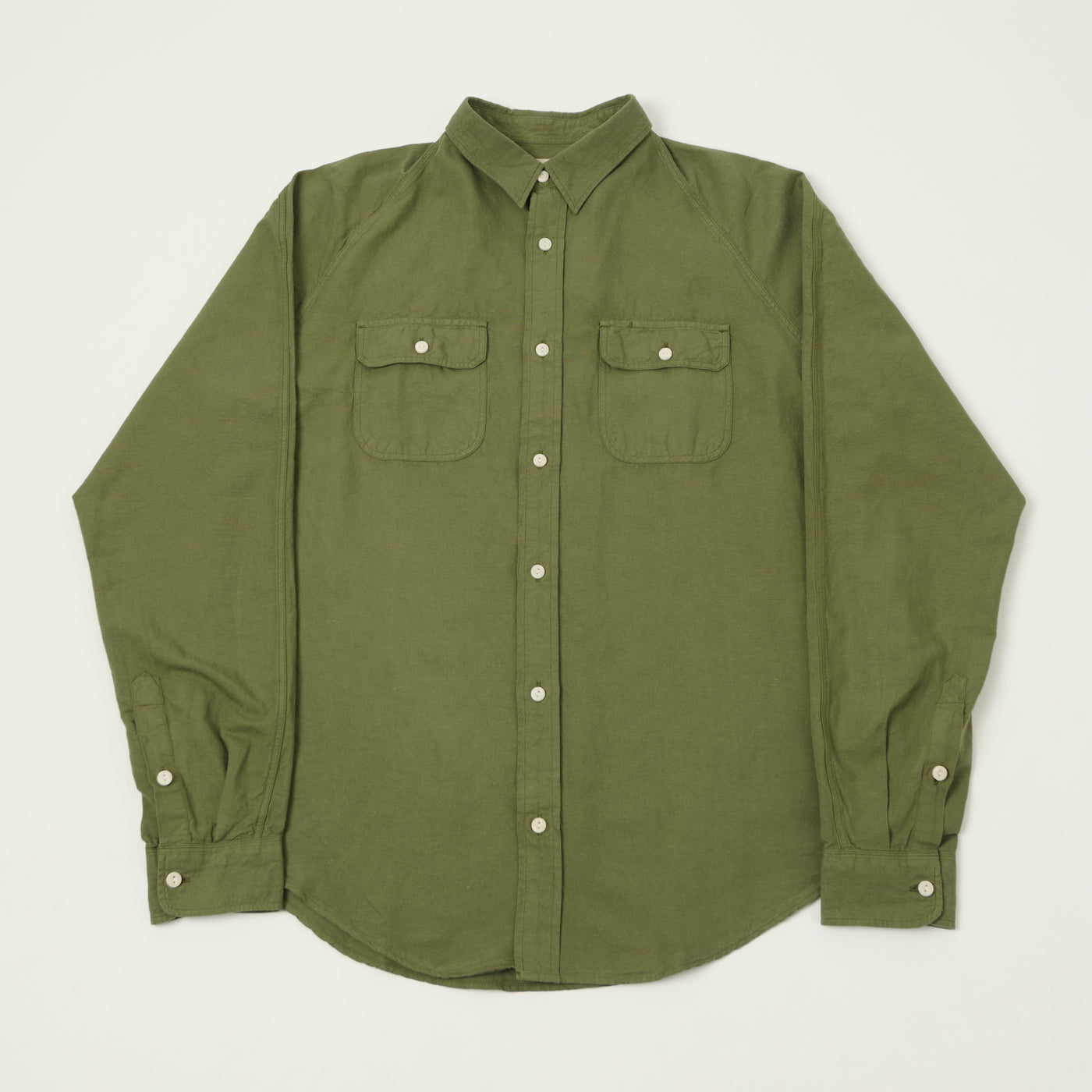 Heimat Raglan Sleeve Cotton Hemp Work Shirt - Military Green