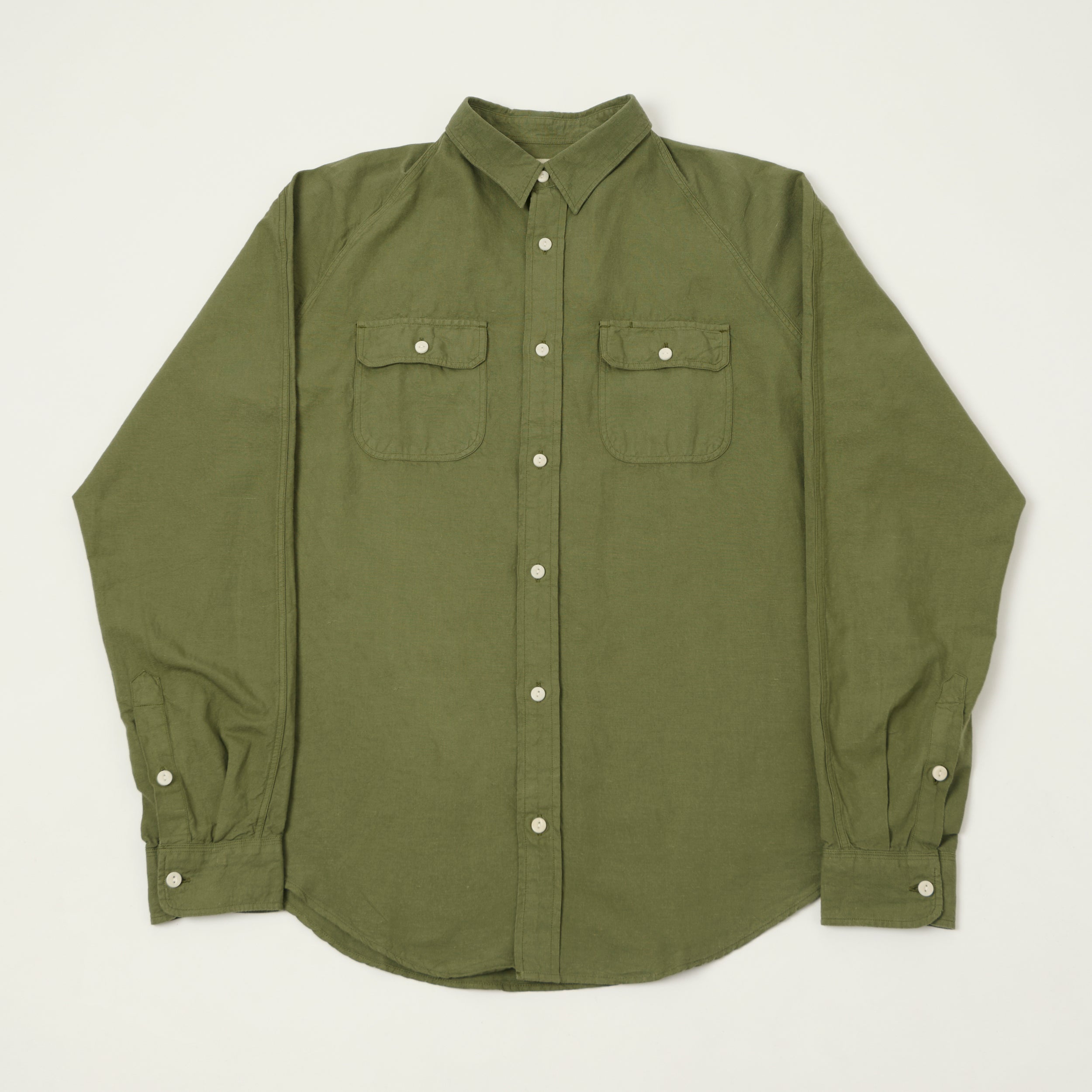 Heimat Raglan Sleeve Cotton Hemp Work Shirt - Military Green
