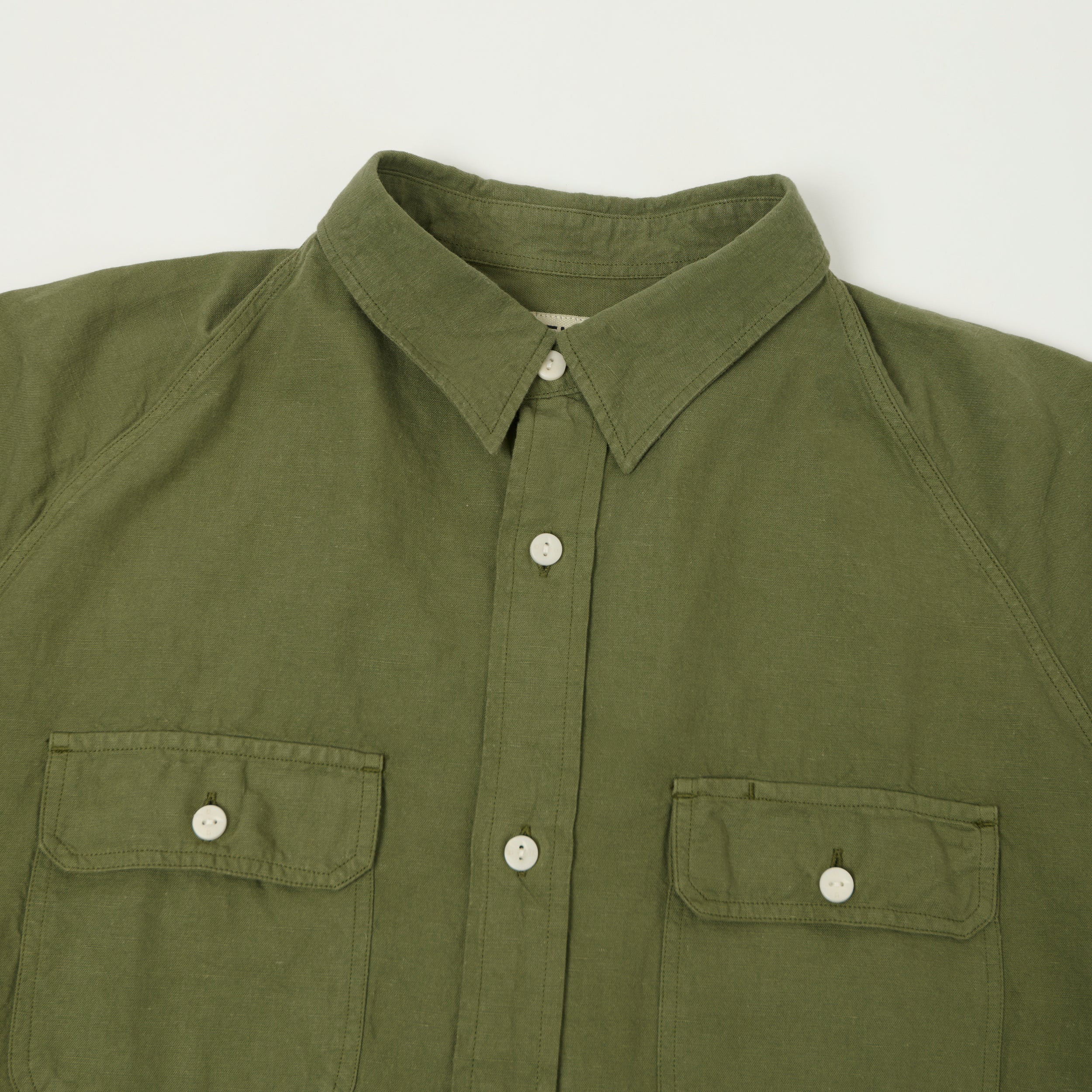 Heimat Raglan Sleeve Cotton Hemp Work Shirt - Military Green