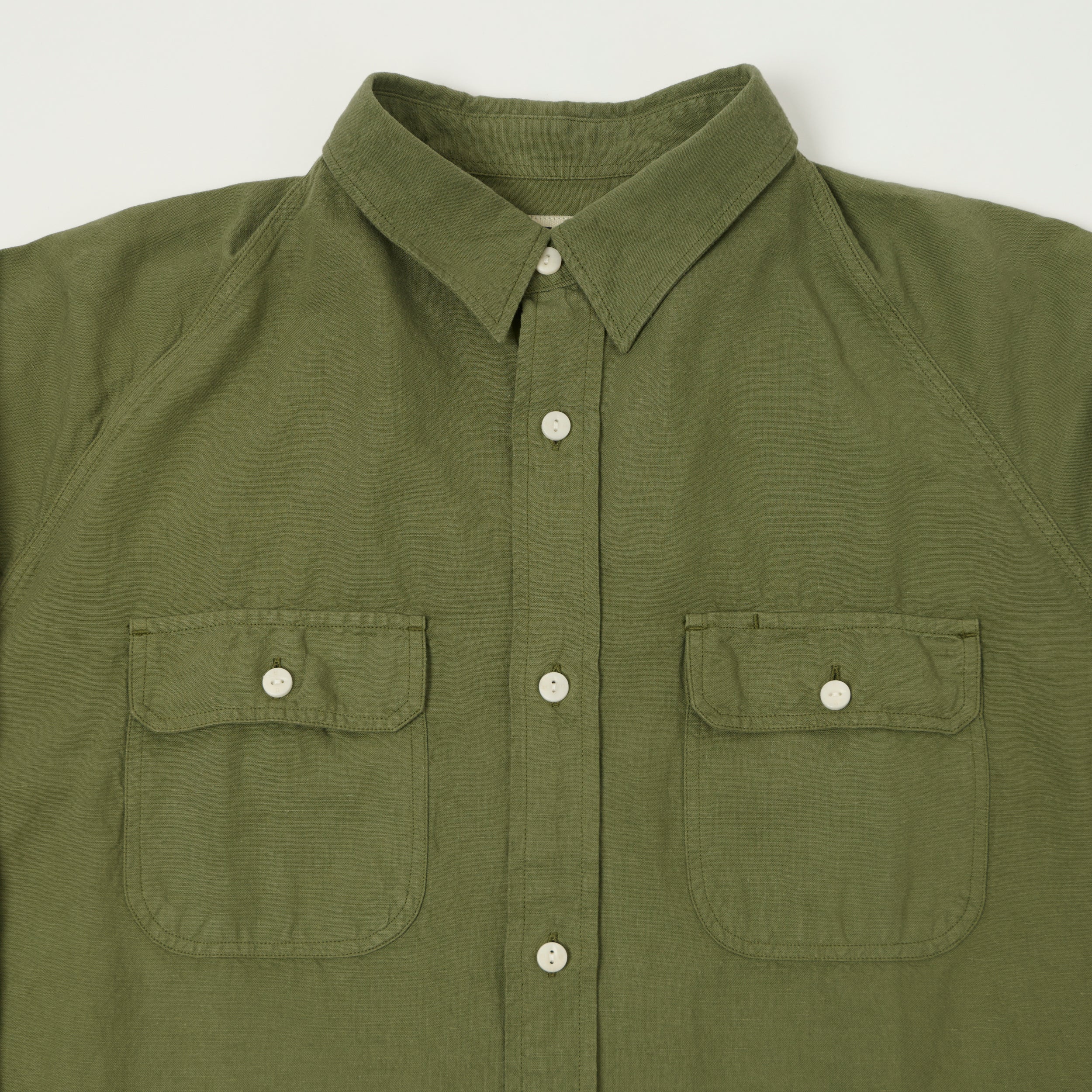 Heimat Raglan Sleeve Cotton Hemp Work Shirt - Military Green