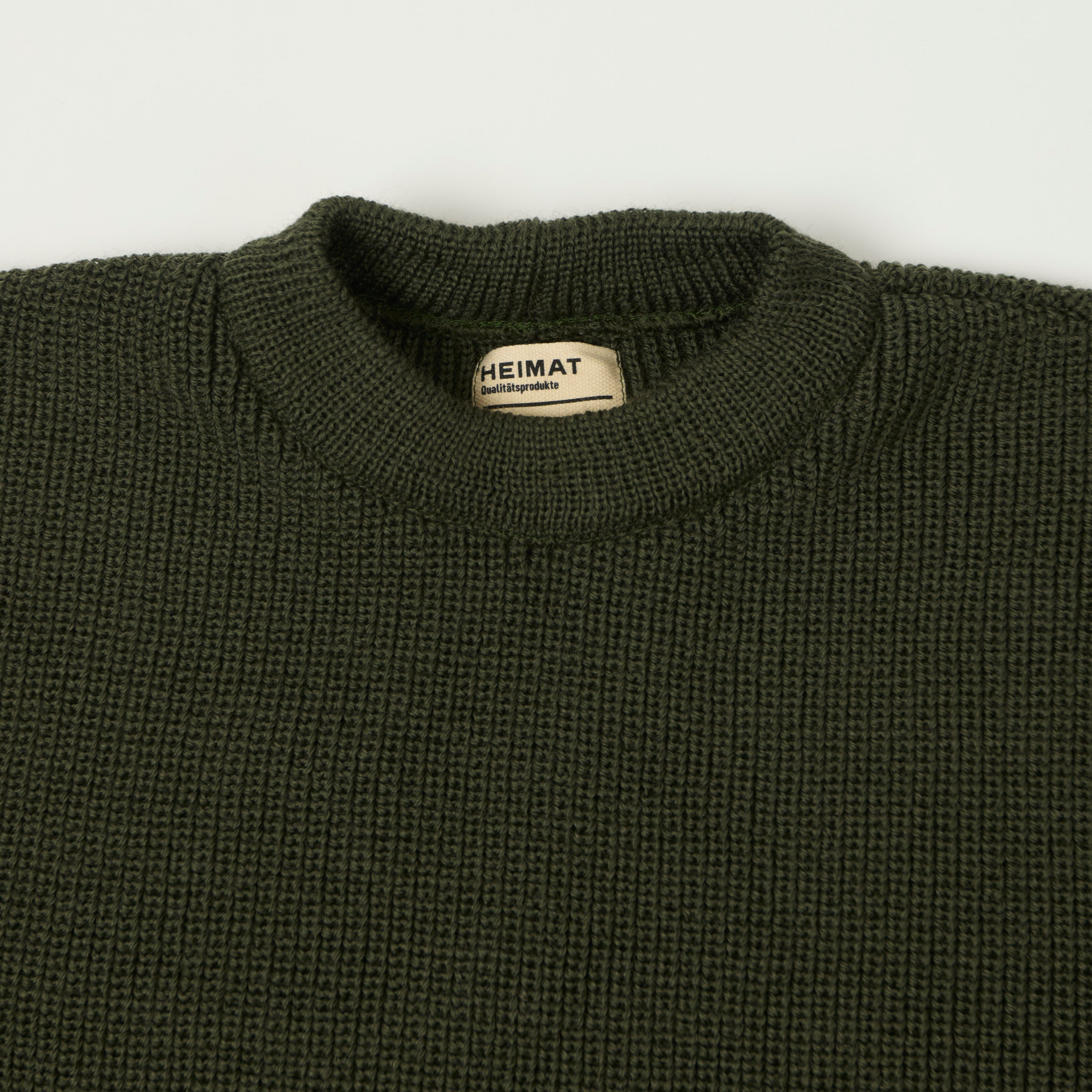 Heimat 'Rundhals' Crew Neck Jumper - Military Green