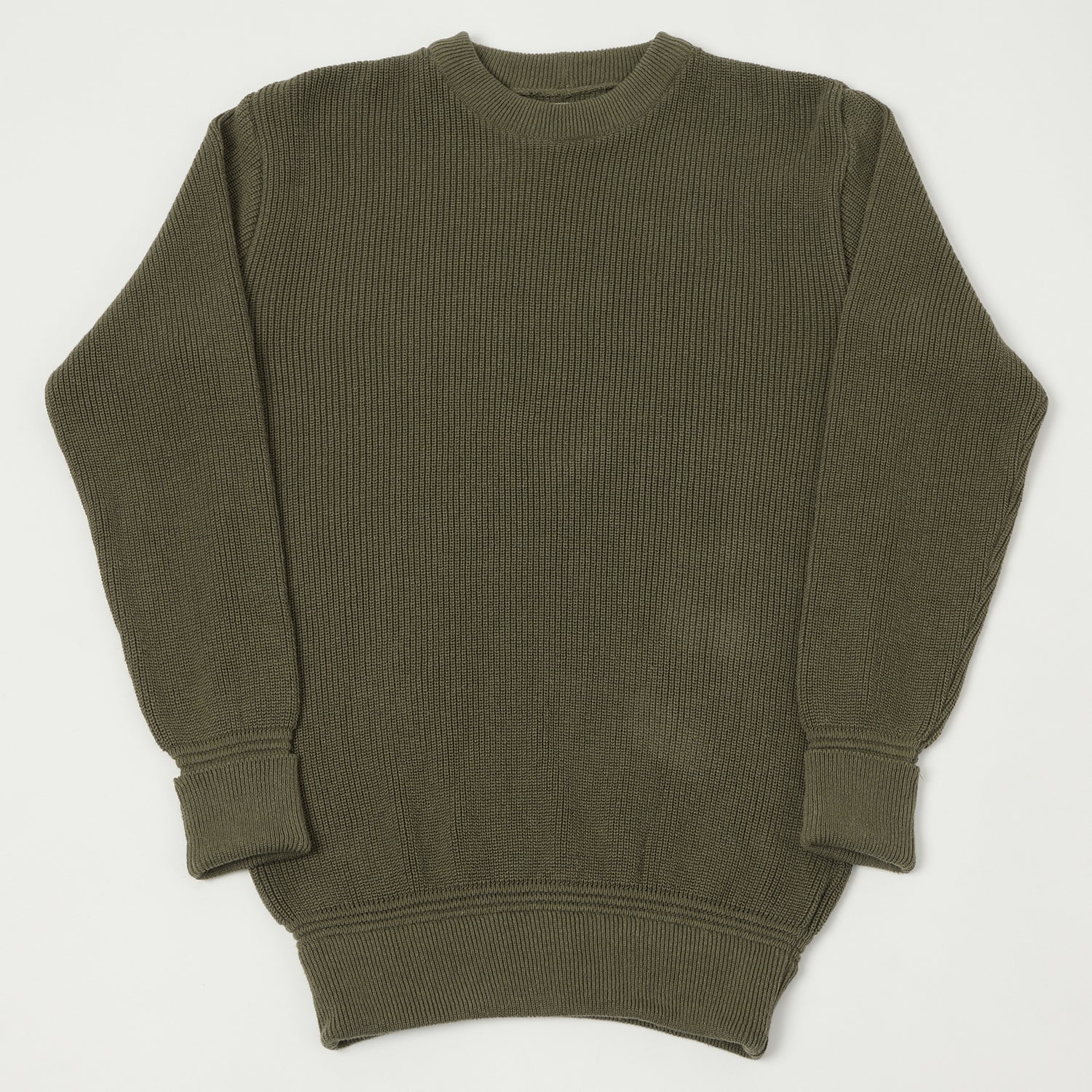 Heimat 'Rundhals' Cotton Linen Crew Neck Sweater - Military Green