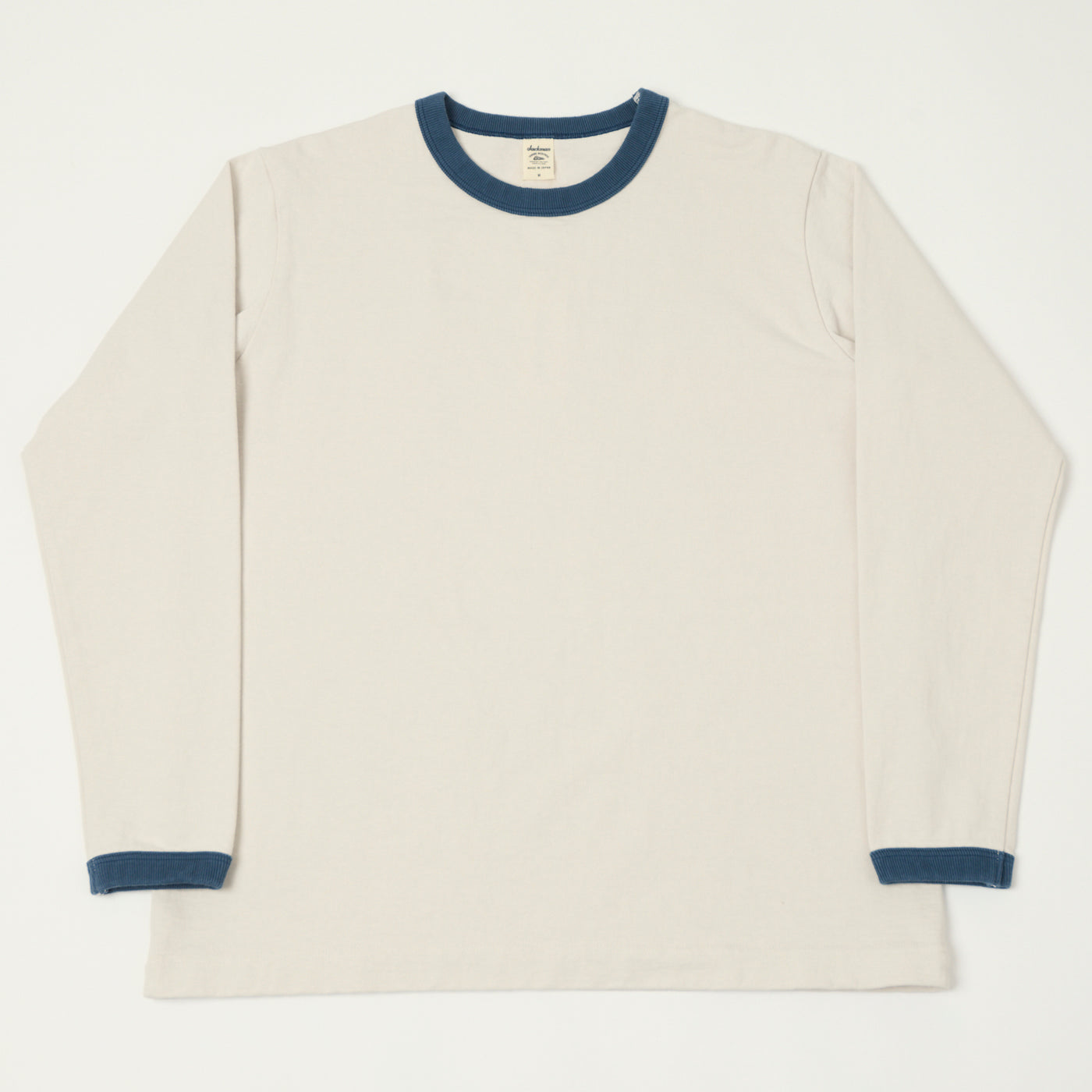 Jackman Long Sleeve Dotsume T-Shirt - Rosin White/Blue
