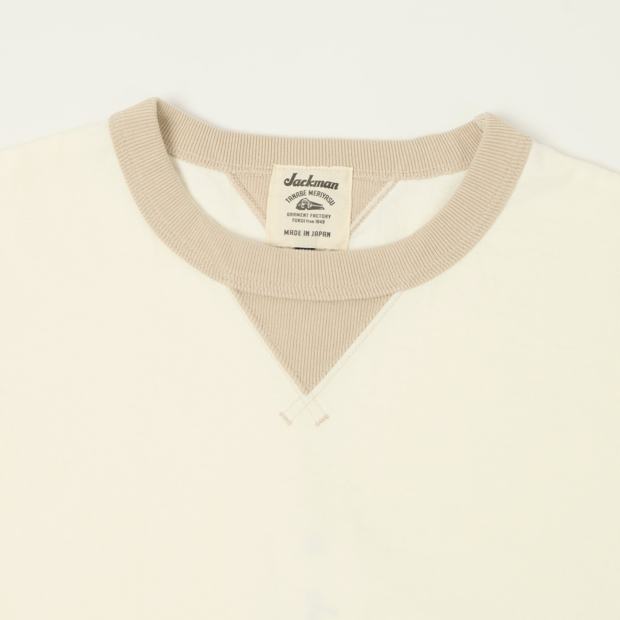 Jackman Dotsume Rib T-Shirt - Off White/Dark Beige
