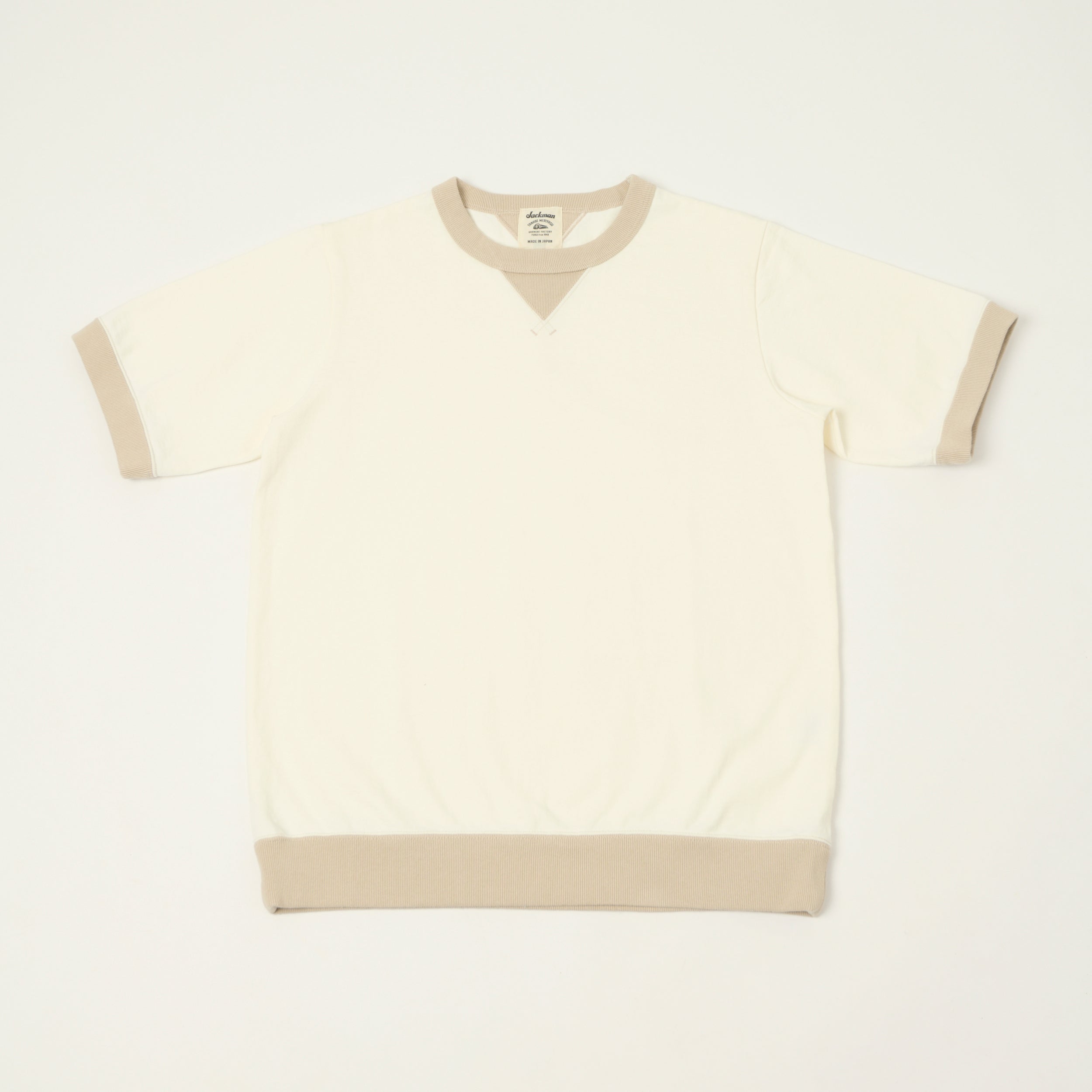 Jackman Dotsume Rib T-Shirt - Off White/Dark Beige